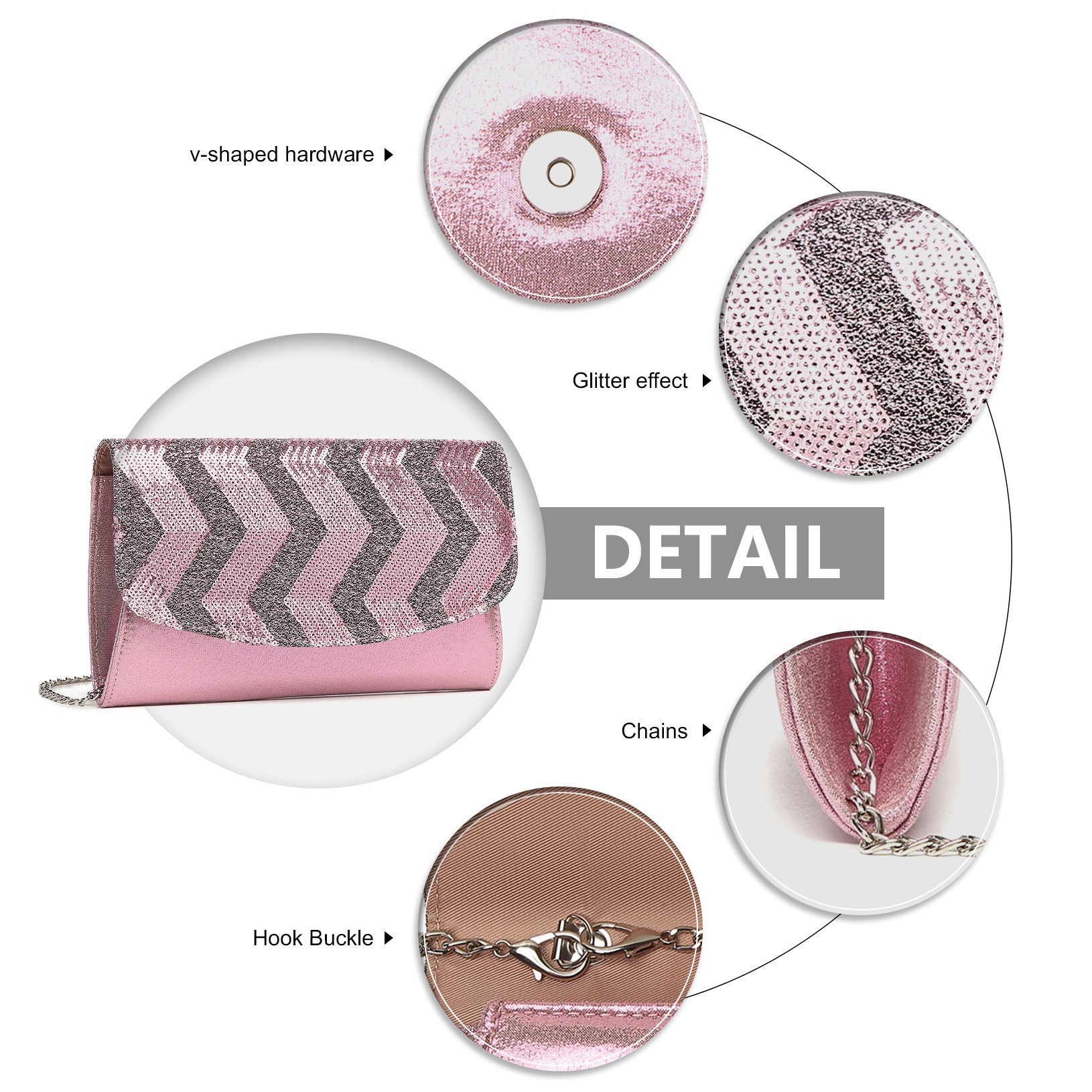 Miss Lulu Clutch Elegante Damen Abendtasche Kettentasche