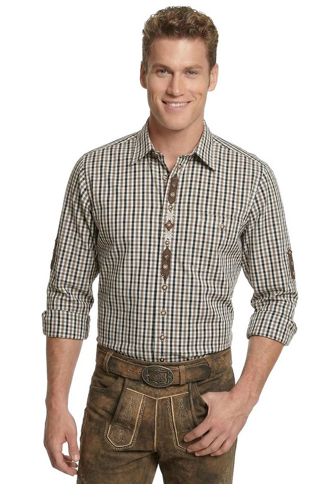 Moschen-Bayern Trachtenhemd Trachtenhemd Herren kariert Stickerei Edelweiß Wiesn-Hemd Herrenhemd
