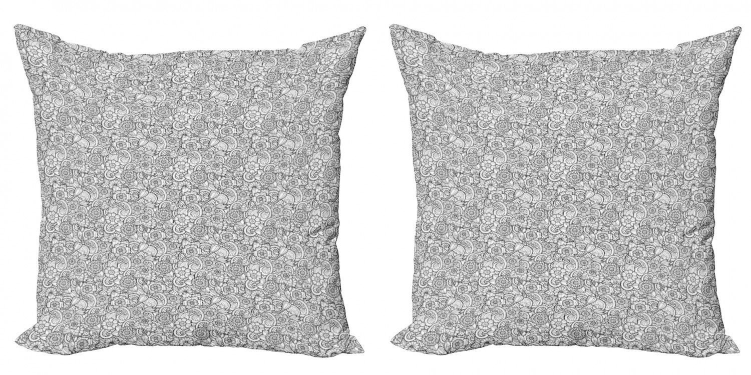 Kissenbezüge Modern Accent Schwarz und Paisleys weiß (2 Abakuhaus Digitaldruck, Blumen Stück), Doppelseitiger