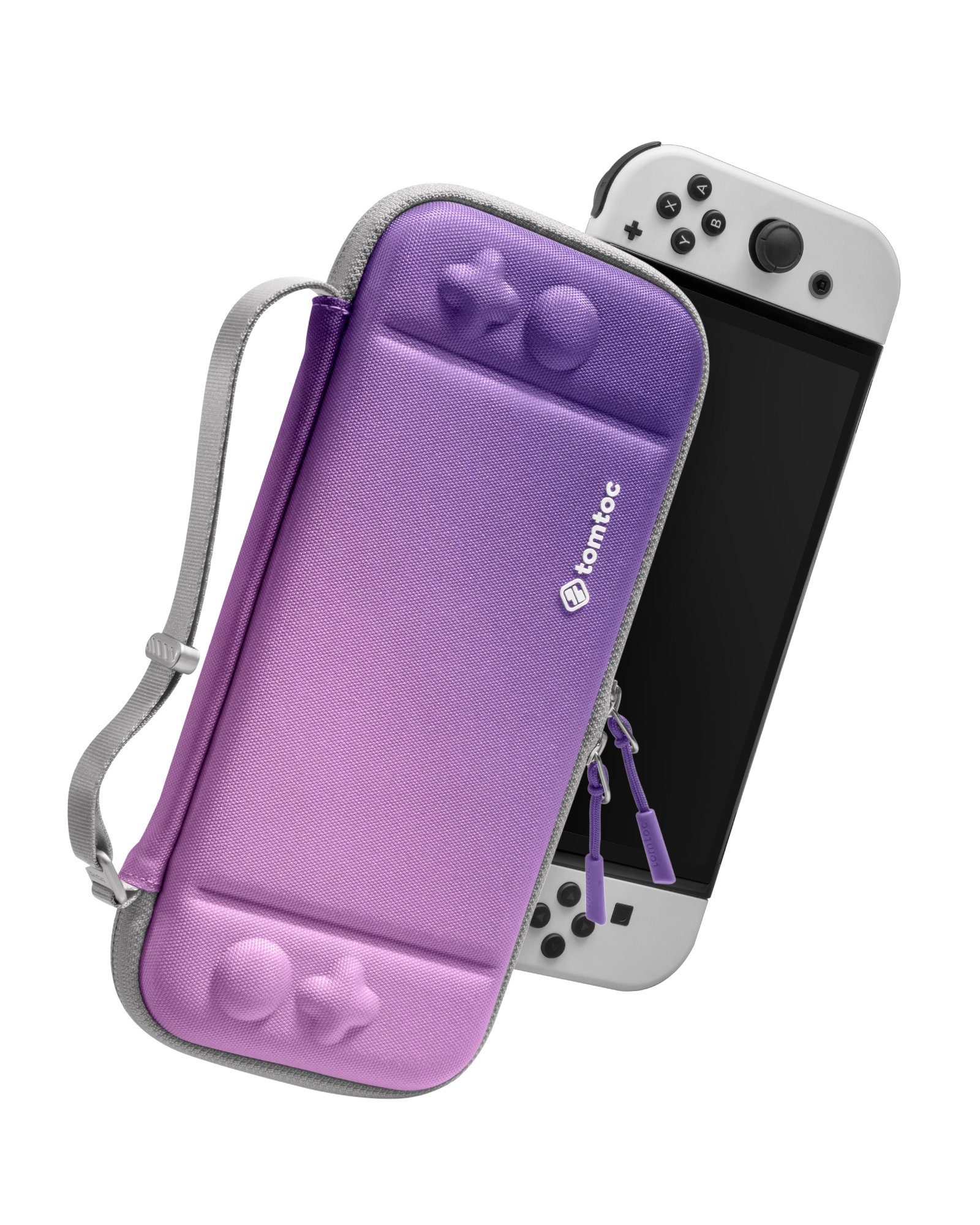 tomtoc Spielekonsolen-Tasche Nintendo Switch OLED Tasche, Rundumschutz Nintendo Switch / OLED Slim Protective Case mit 10 Spiele Iris Lila