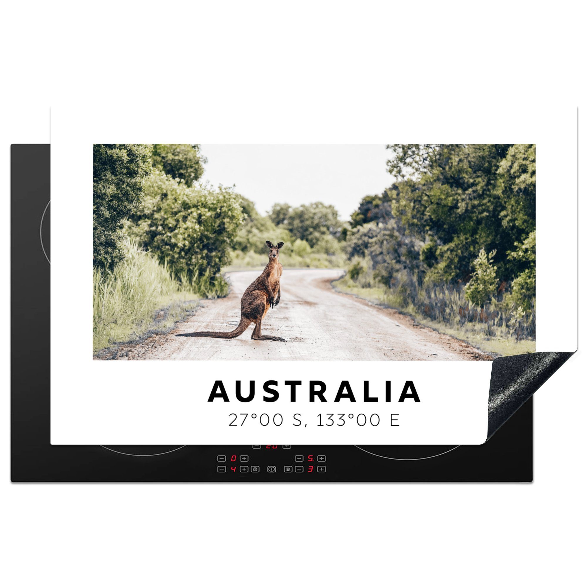 MuchoWow Herdblende-/Abdeckplatte Känguru - Australien - Tiere, Vinyl, (1 tlg), 81x52 cm, Induktionskochfeld Schutz für die küche, Ceranfeldabdeckung