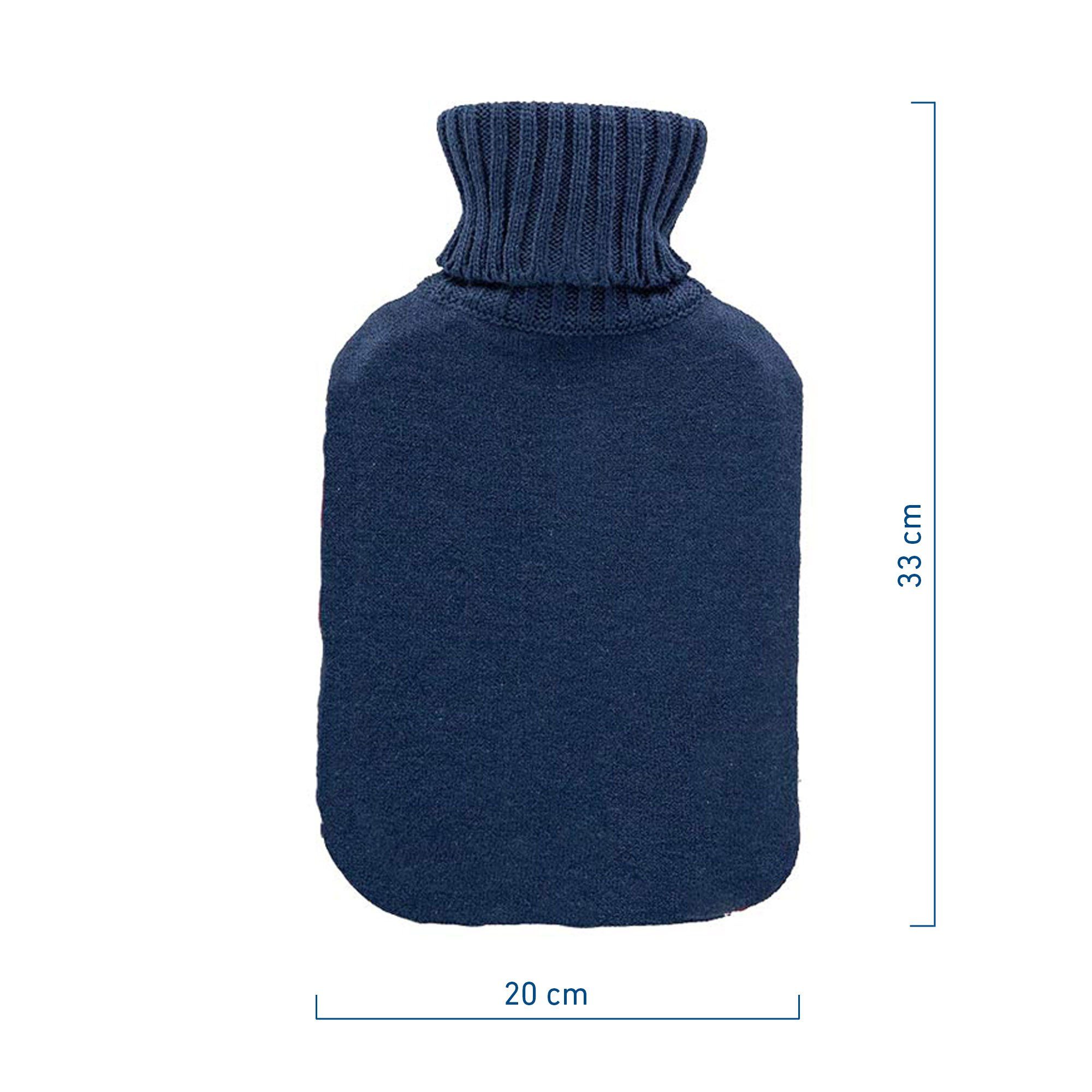 Axion Wärmflasche mit Bezug, 33 x 20 cm, ca. 2 Ltr., Wärmflaschen, blau mit roten Herzen, 100% Naturkautschuk, Weihnachtsgeschenk