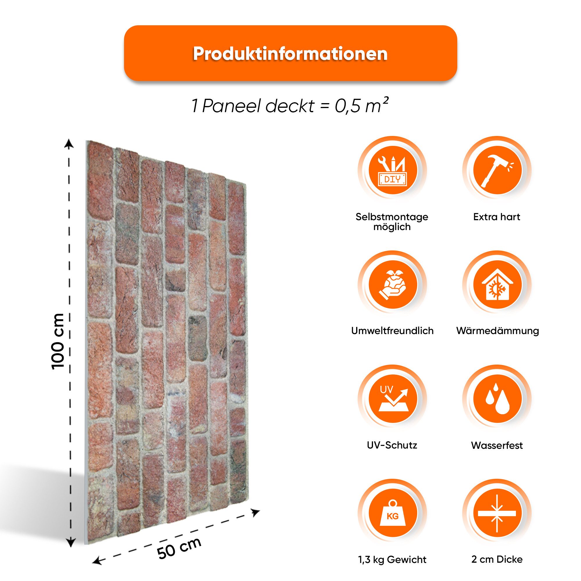 IZODEKOR 3D Wandpaneel EPS Styropor Wandverkleidung in Steinoptik – für Innen & Außen, BxL: 50x100 cm, 0,50 qm, (1er- oder 10er-Set, optional mit 4 Montageklebe – Bild 2 von 5