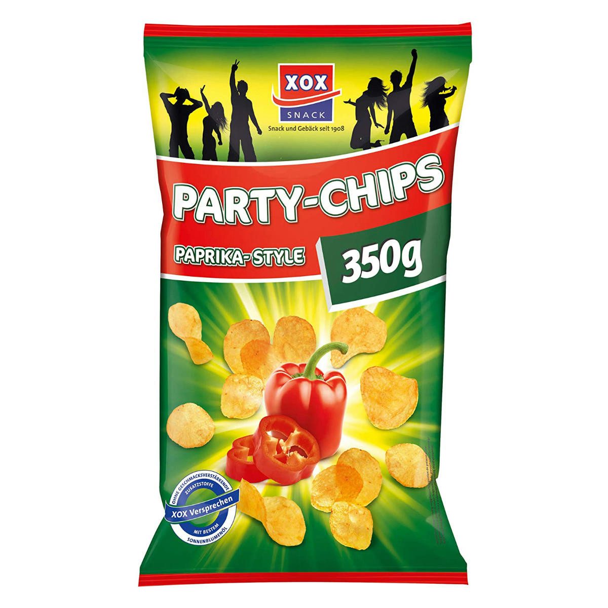 XOX Knabberei, XOX Klassiker Party Chips Paprika Style knusprige Kartoffelchips 350g