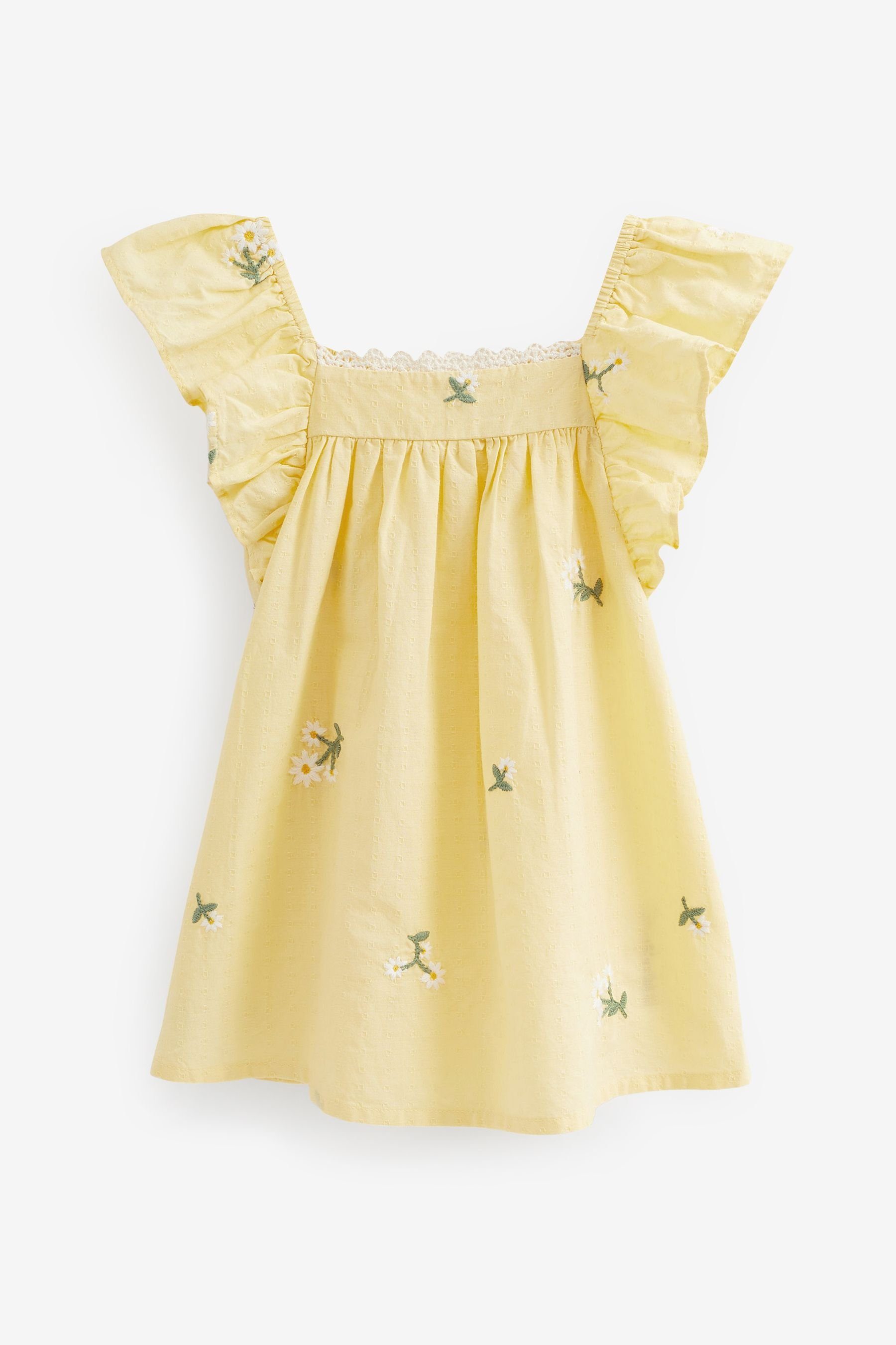 Next Sommerkleid Gerüschtes Kleid mit Lemon Stickereien (1-tlg) Yellow