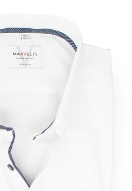 MARVELIS Businesshemd Businesshemd - Modern Fit - Langarm - Struktur - Weiß
