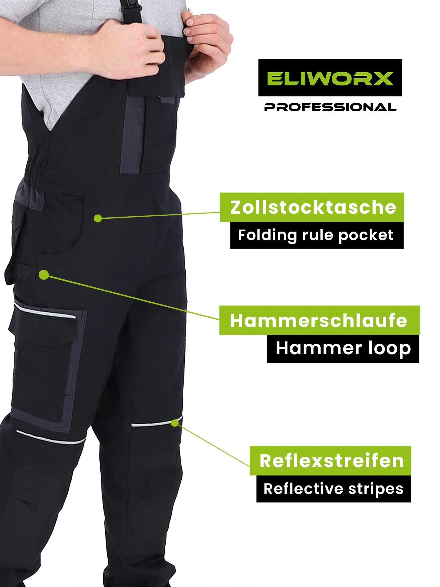ELIWORX Arbeitslatzhose Stretch Einsatz bequeme robuste flexible Herrenhose Smartes Taschen-Design ideal für Handwerk Heimwerk und Baugewerbe