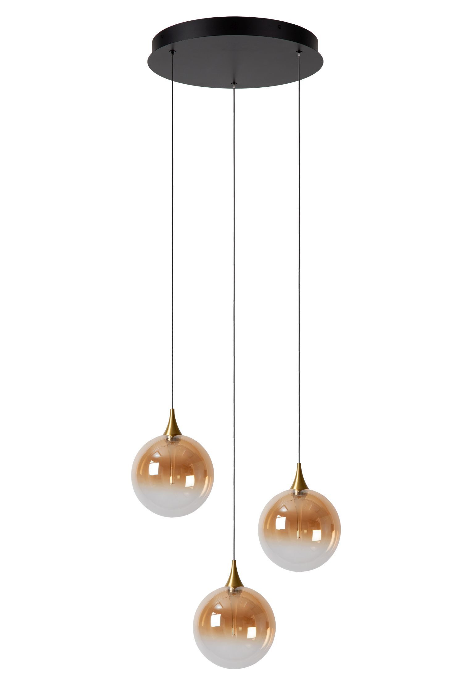 Licht-Erlebnisse Pendelleuchte WERIN, LED fest integriert, Warmweiß, LED Metall Rauchglas H: max. 206 cm Schwarz Bernstein Kugelschirm