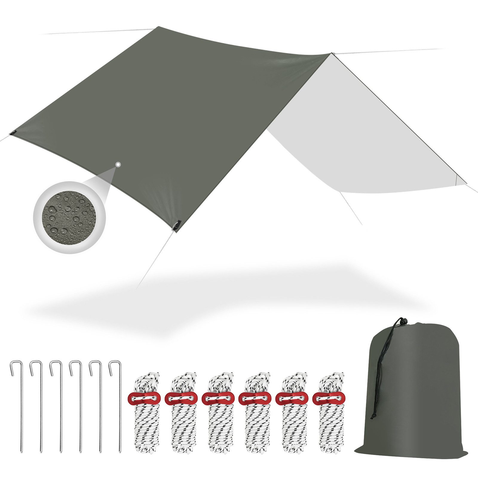 Woltu Tarp-Zelt, Personen: 4 (1 tlg), Zeltplane wasserdicht, mit Seilen Erdnägeln, SPF50+