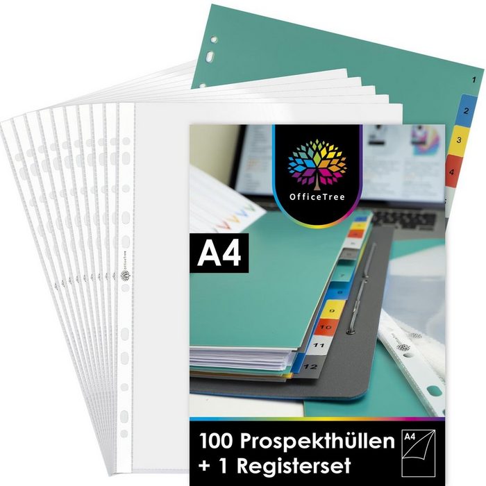 OfficeTree Prospekthülle 100 Prospekthüllen inklusive Registerset