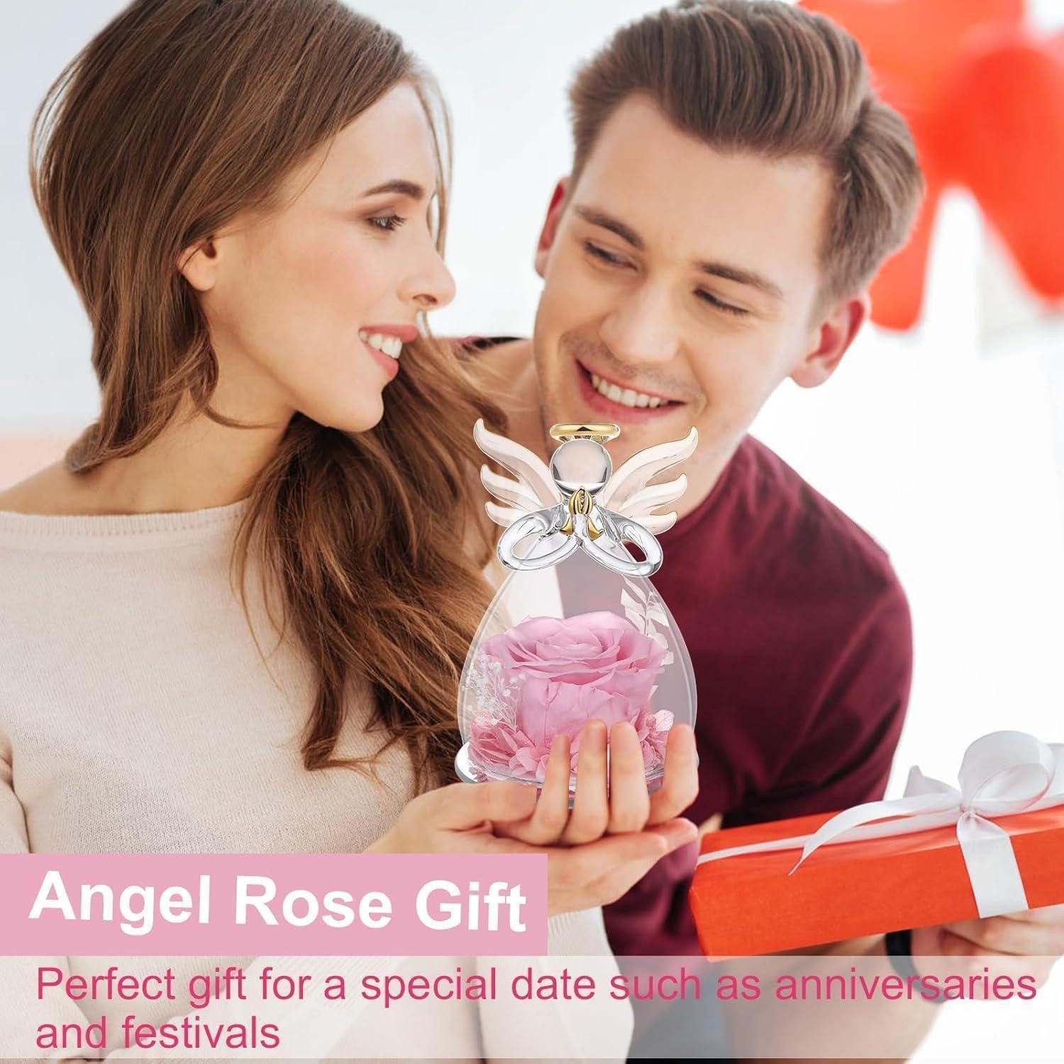 Trockenblume Rose Engel Glaskuppel konserviert Blumen Geschenk Mama Engel-rosa, LuxusKollektion