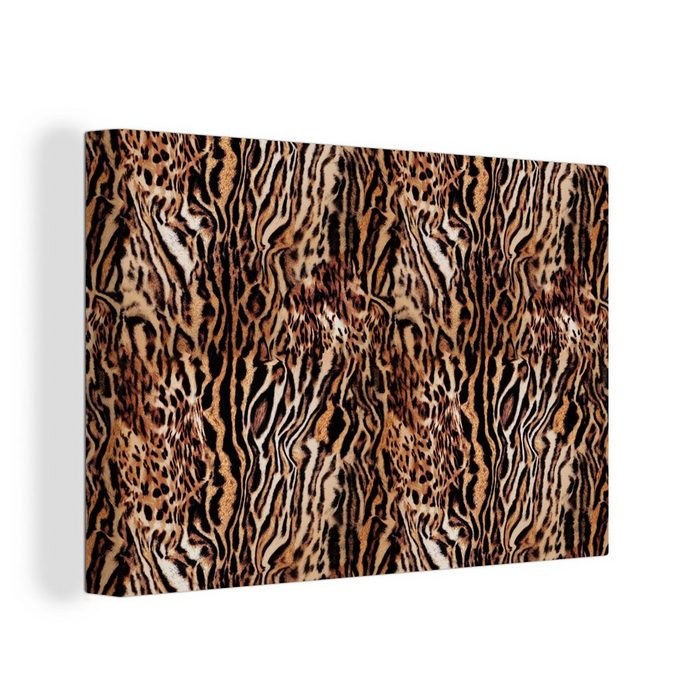 OneMillionCanvasses® Leinwandbild Tiger - Tiermuster - Design (1 St) Wandbild Leinwandbilder Aufhängefertig Wanddeko