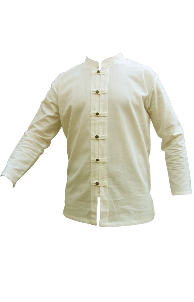 PANASIAM Langarmhemd Fischerhemd aus hochwertiger Baumwolle mit Holzknopfleiste Herren Bequemes Freizeithemd Fisherman Shirt auch als Langarmhemd