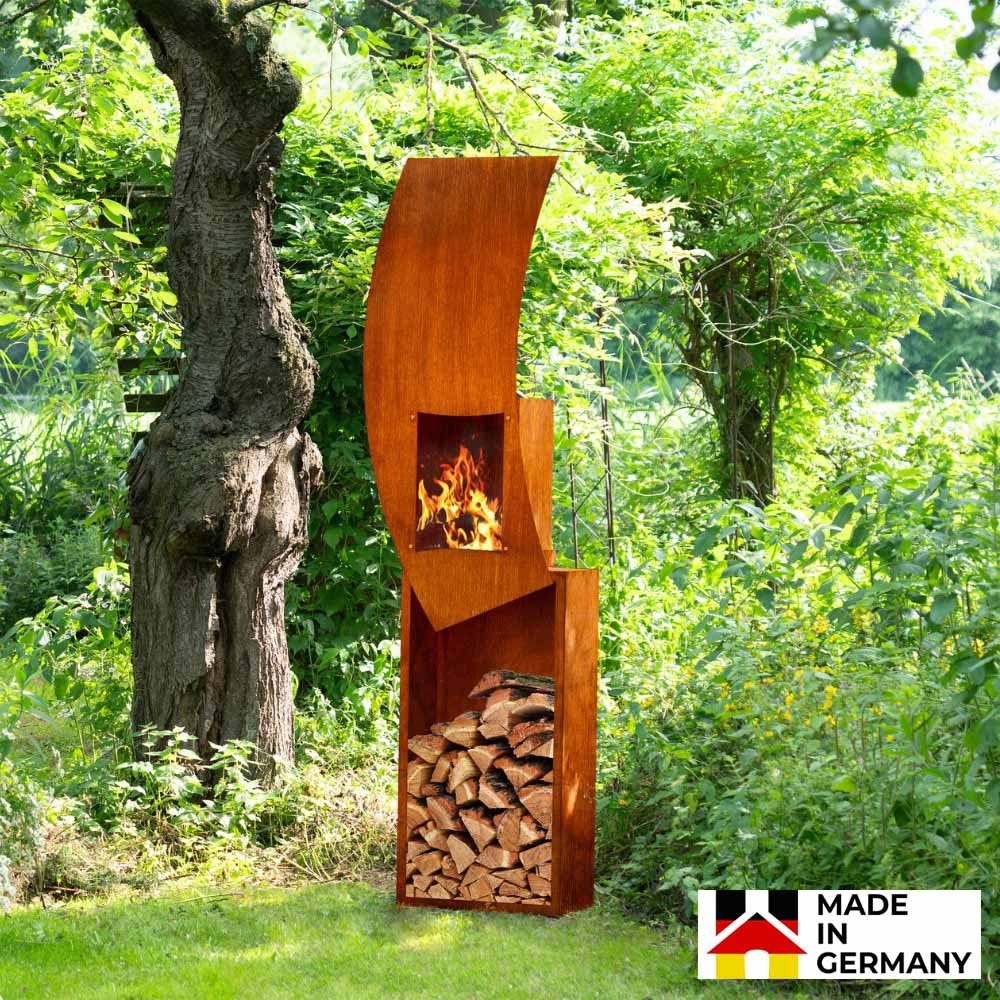 Germany, cm, in HOME Außenkamin Kamin Made Kaminholzregal Feuerstelle DELUXE BxTxH:60x35.5x220 Gartenkamin SWING,