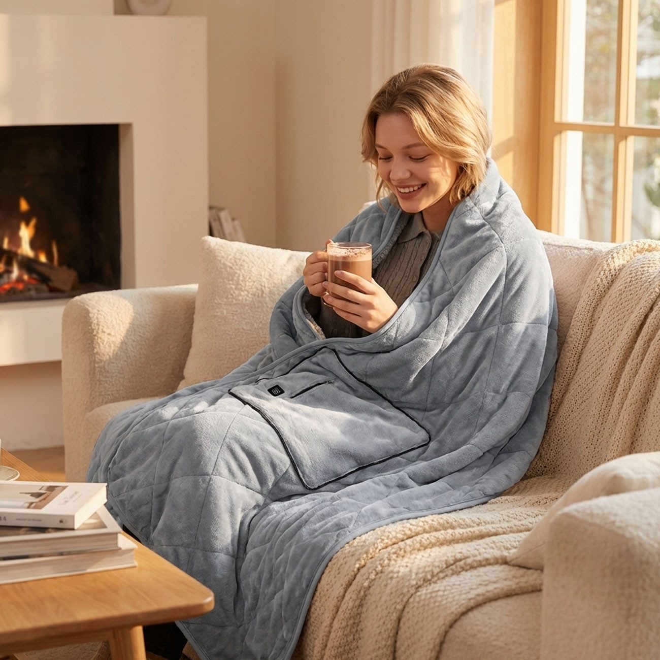 shop'n smile ideoon Heizdecke Elektrische Heizdecke 35x180 cm aus Polarfleece mit Druckknöpfen, elektrische Wärmedecke mit 3 Stufen, auch als Heizkissen nutzbar