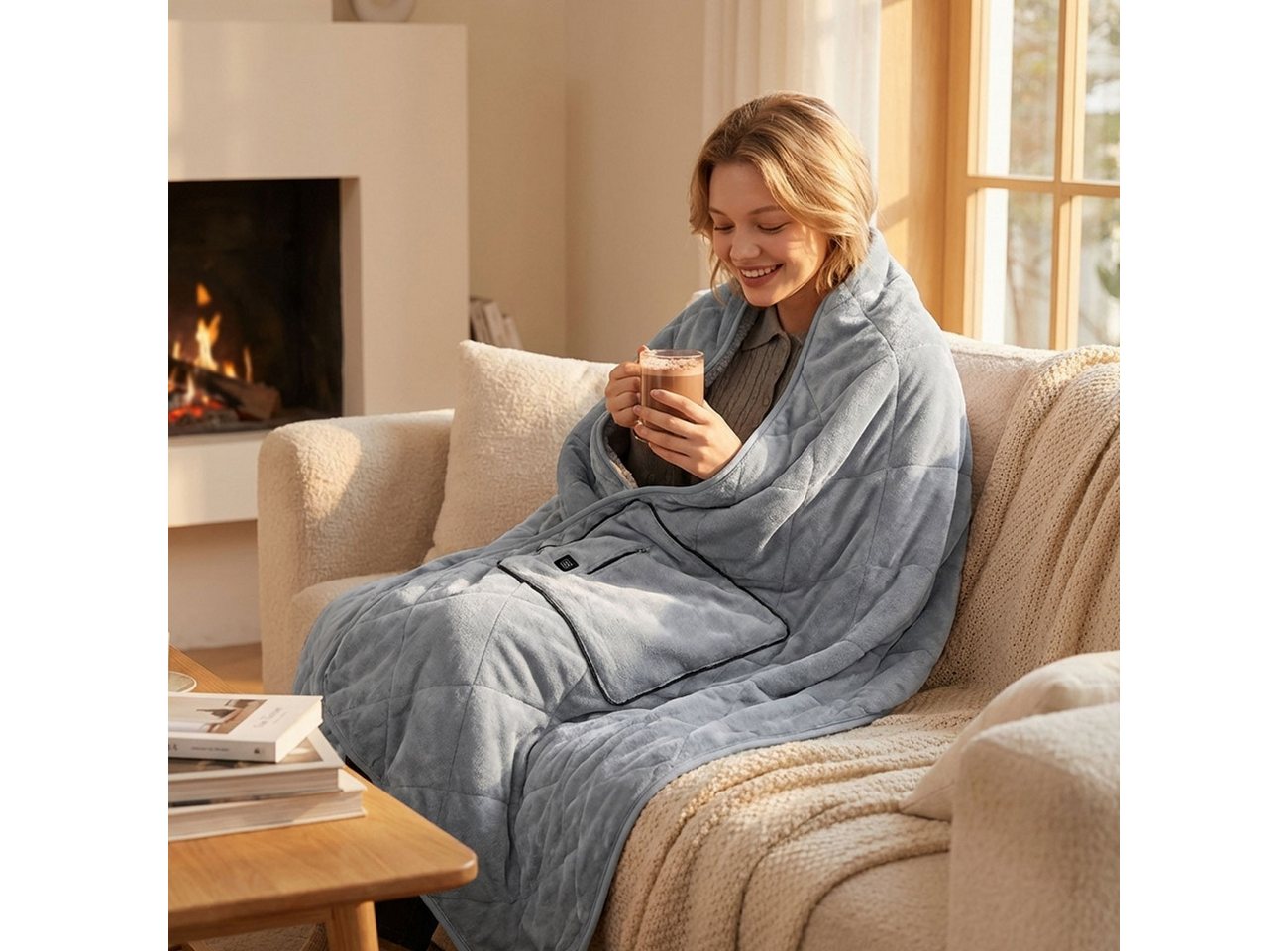shop'n smile ideoon Heizdecke Elektrische Heizdecke 35x180 cm aus Polarfleece mit Druckknöpfen, elektrische Wärmedecke mit 3 Stufen, auch als Heizkissen nutzbar
