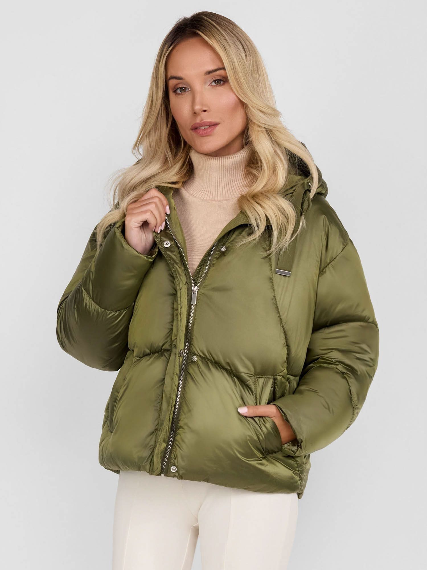 Winterjacke Kurze Steppjacke mit Kapuze und Doppelverschluss (XS-XXL)