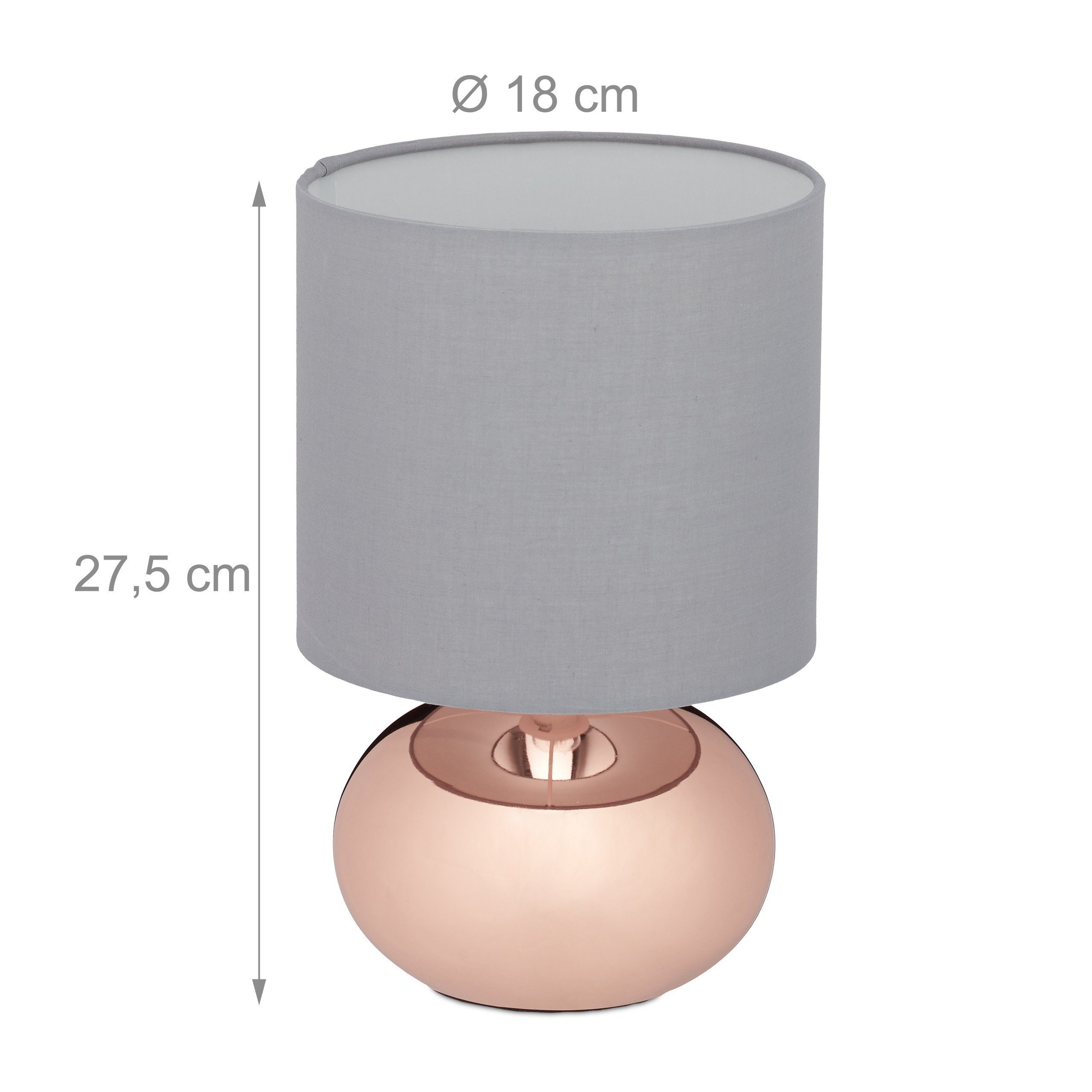 relaxdays Tischleuchte Runde Tischlampe mit Touchfunktion, Kupfer