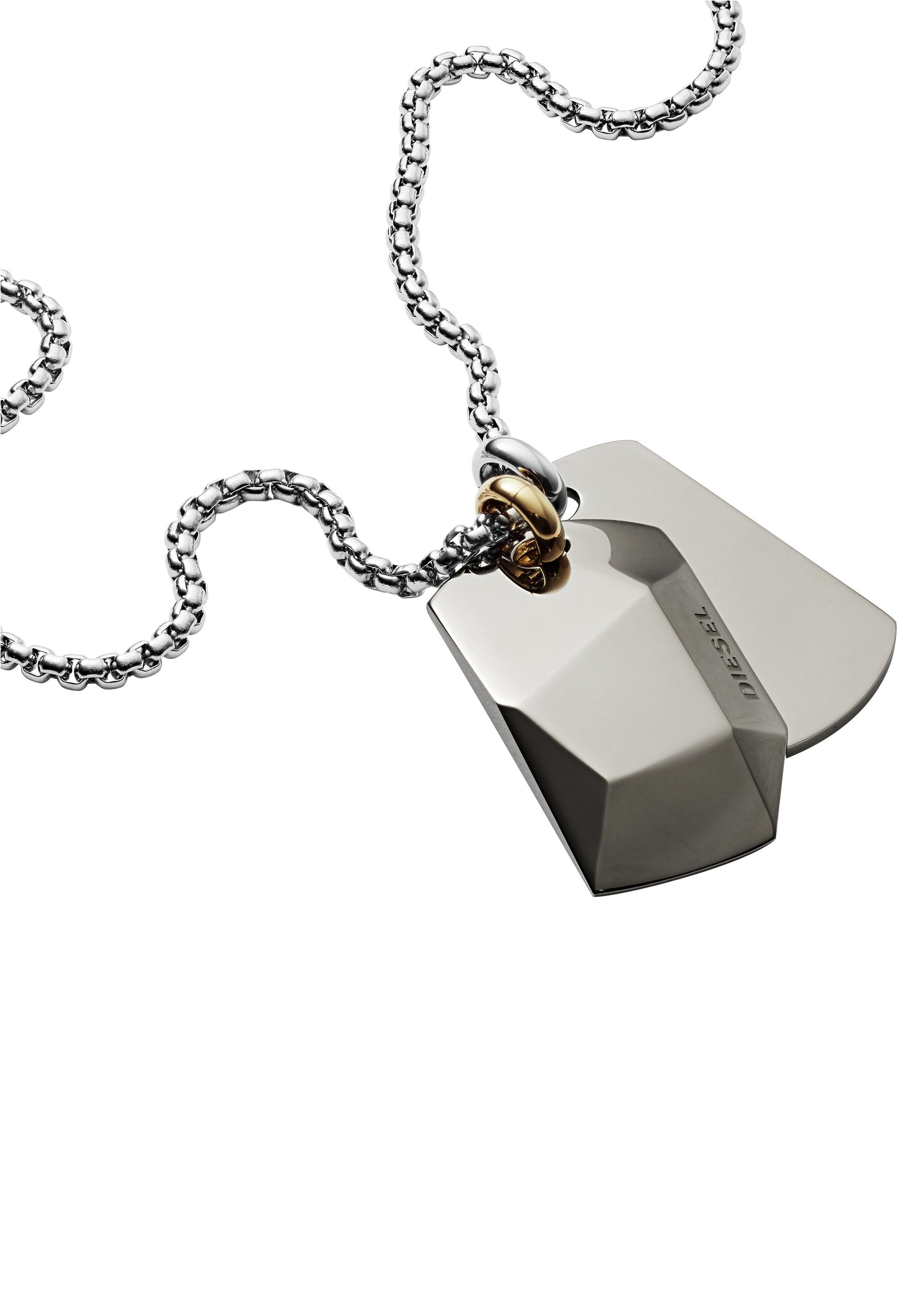 Diesel Kette mit Anhänger Schmuck Edelstahl Halsschmuck Erbskette DOUBLE DOGTAGS, zu Hoodie, Shirt, Jeans, Sneaker, Underwear, Parfüm - Geschenk!