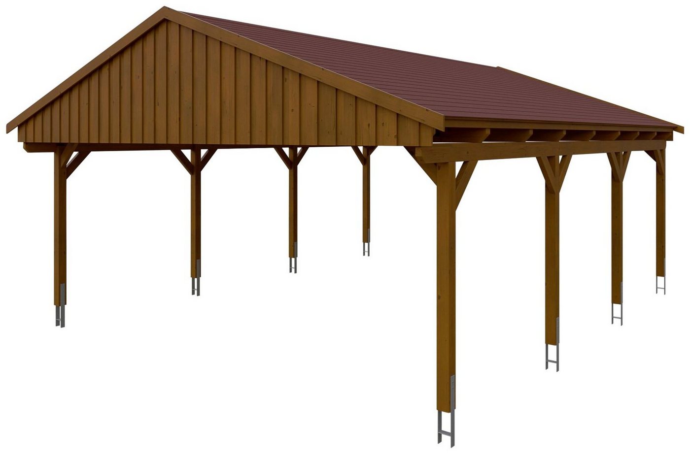Thumbnail - Skanholz Doppelcarport Fichtelberg, BxT: 618x808 cm, 574 cm Einfahrtshöhe, mit roten Schindeln