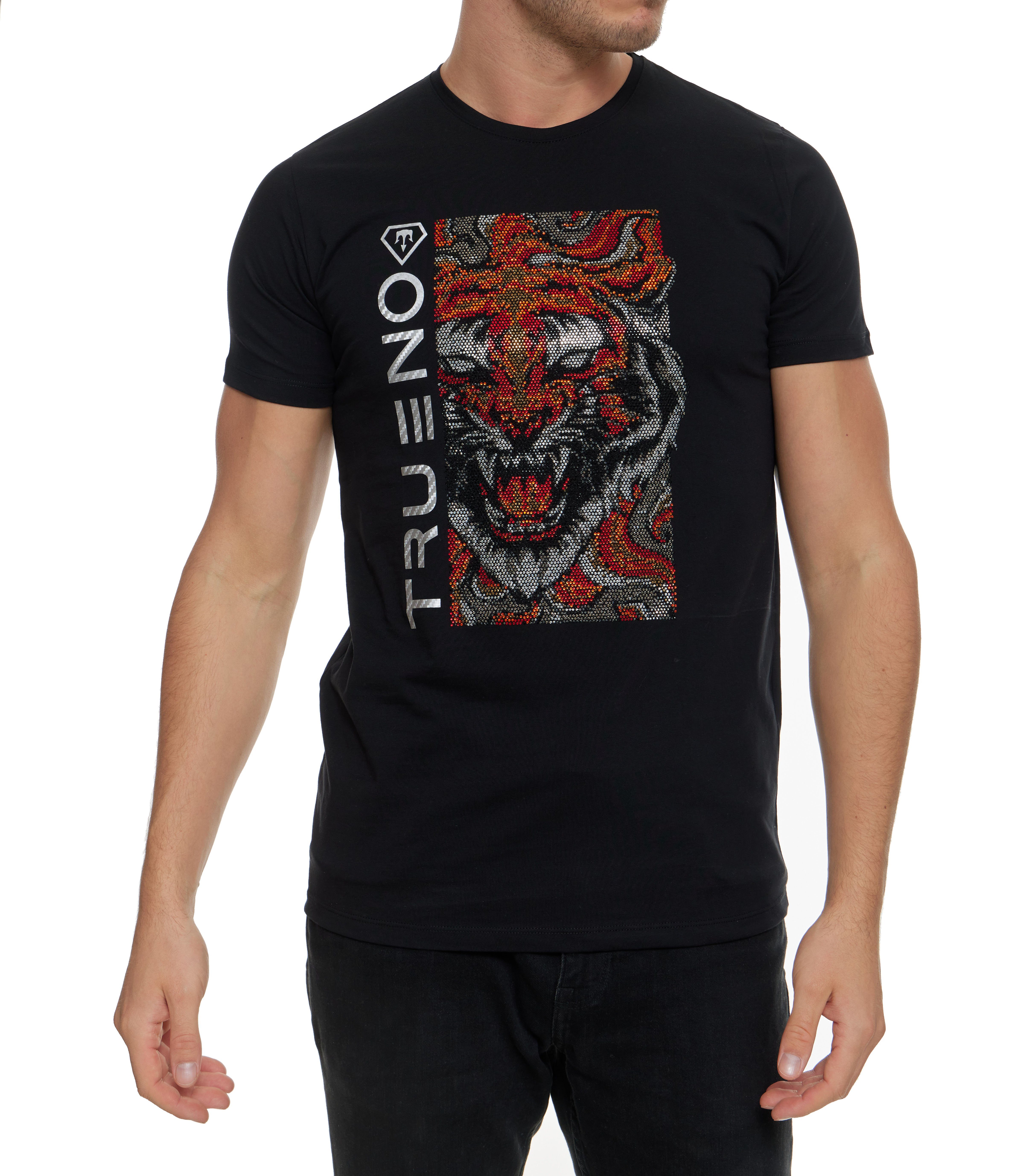 Strass mit TRUENO T-Shirt von Herren Kurzarm Tiger T-Shirt Motiv TRUENO