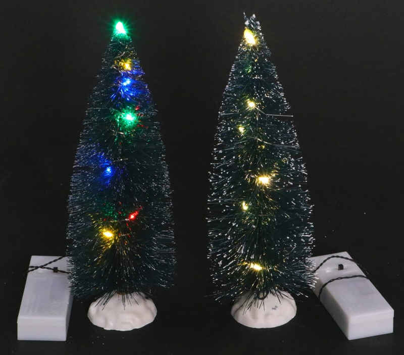 Koopman Künstlicher Weihnachtsbaum 2er Set Deko Schneetanne 22cm mit LED Lichterkette bunt warmweiß