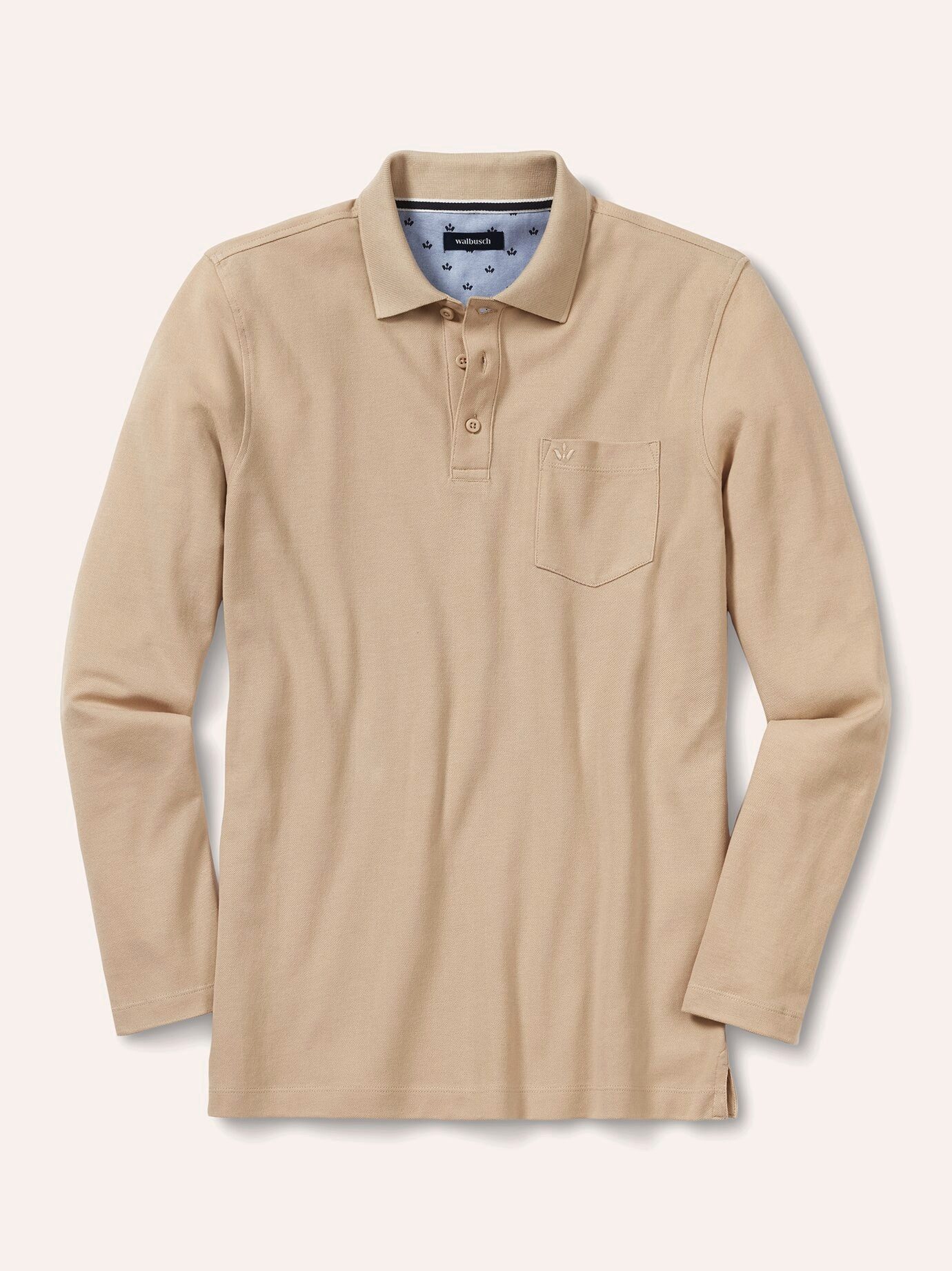 Walbusch Poloshirt Herren Pique Polo Pima Cotton Langarm Baumwolle, Flachstrickkragen, atmungsaktiv – Bild 2 von 4