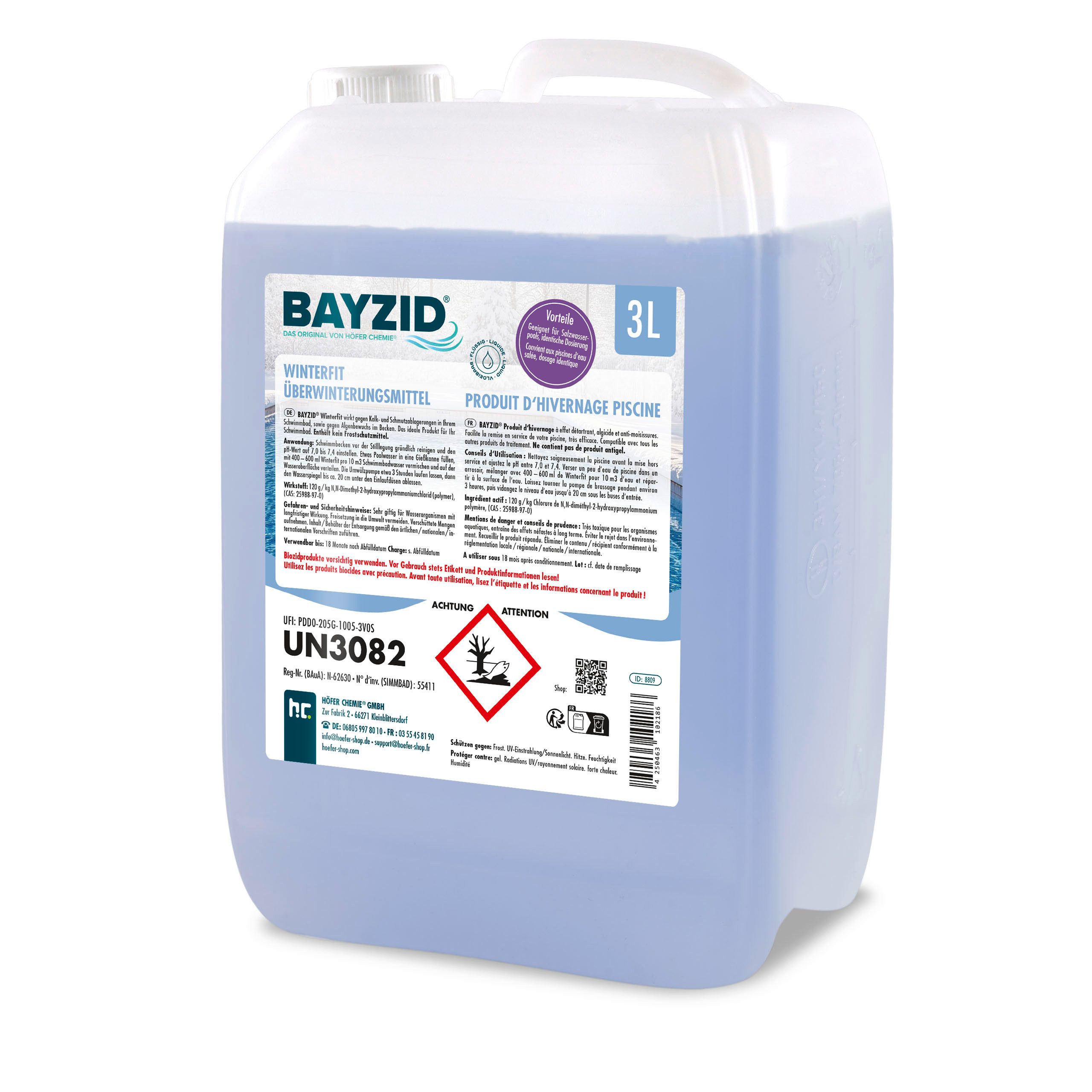 Höfer Chemie GmbH Poolpflege 3 L BAYZID® Winterfit Überwinterungsmittel, Schützt das Poolwasser in der Winterpause vor Algen und Ablagerungen
