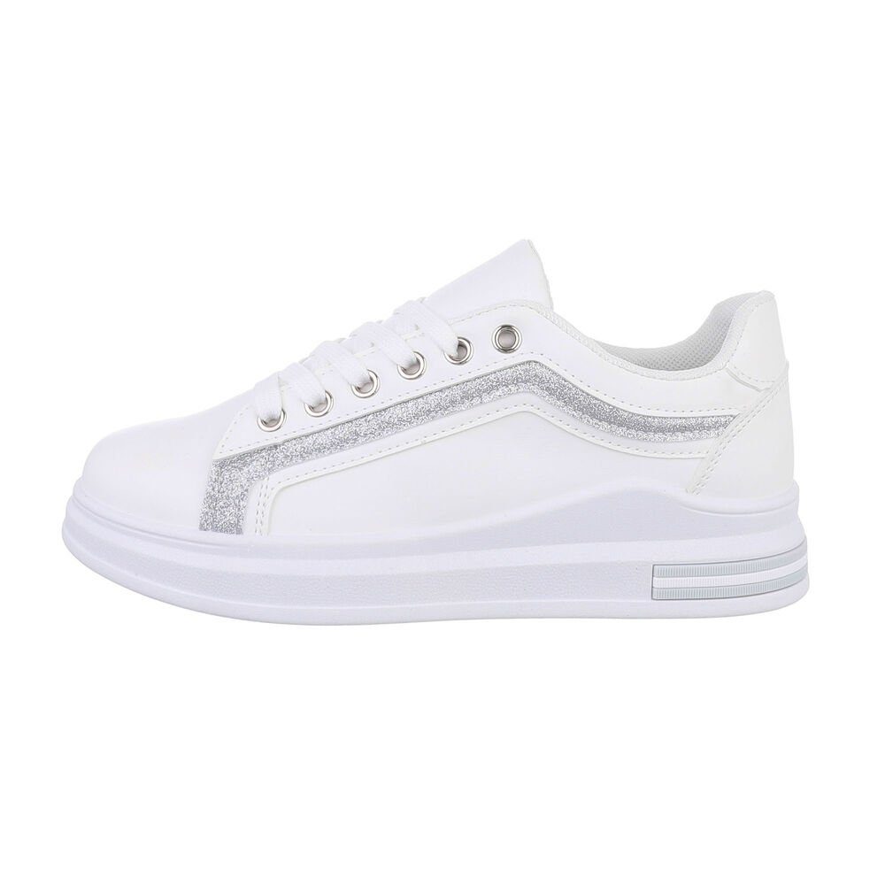 Ital-Design Damen Low-Top Freizeit Sneaker Flach Sneakers Low in Weiß