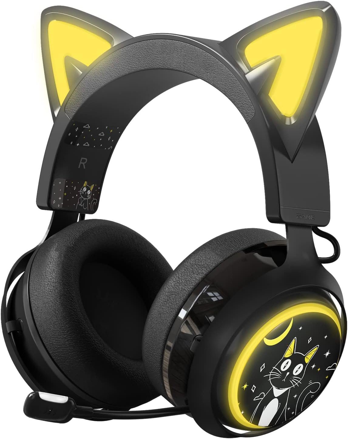 EASARS 50mm Lautsprecher für realistischen Stereosound Gaming-Headset (Hochwertige, weiche Ohrpolster und ergonomische Tragestruktur für druckfreien Langzeitkomfor, mit kawaii Katzenohren,Wechsel zwischen 9 coolen Farben durch Berühren)