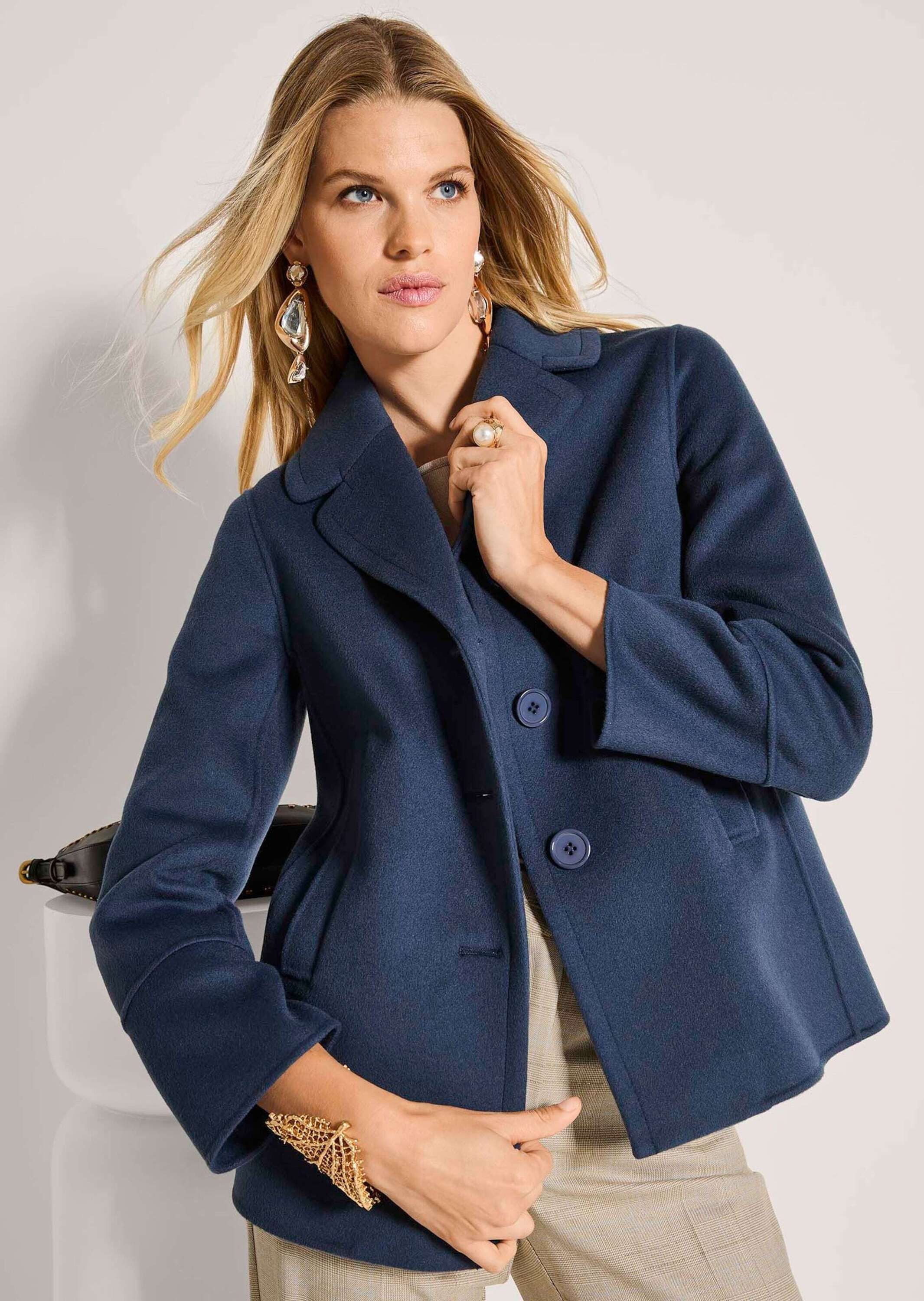 MADELEINE Outdoorjacke Oversized-Jacke mit Reverskragen Wolljacke mit Knopfleiste, Leistentaschen und Langarm