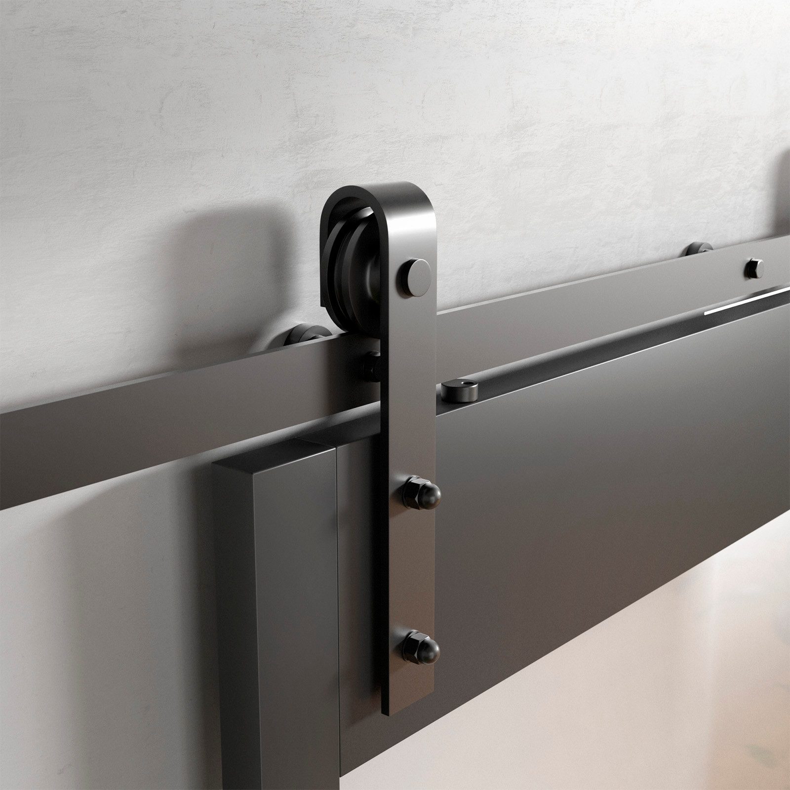SO-TECH® Türbeschlag Schiebetür-Set LOUNGE schwarz Rollen-Ø 70 mm Seitenmontage (1 St), Breite 2 m, mit Bodenführung für Türen mit Nut