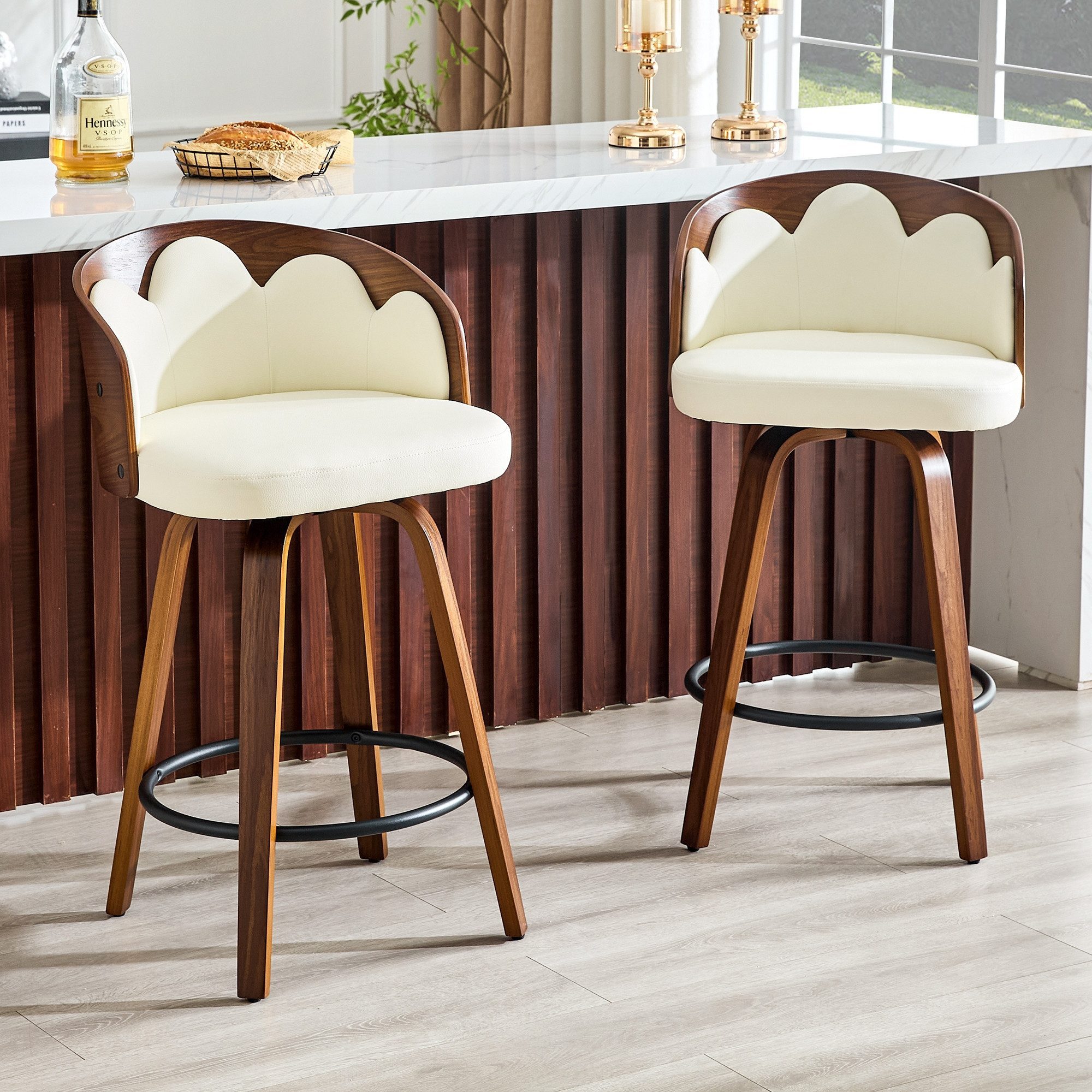 gopop Barhocker mit blumenförmiger Rückenlehne, 2er Set Barstuhl (2 St), 360° drehbarer Thekenhocker aus gebogenem Biegeholz