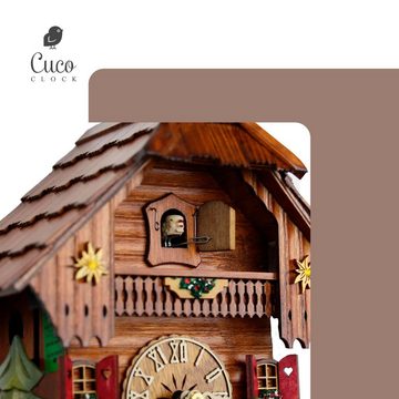 Cuco Clock Pendelwanduhr Kuckucksuhr Schwarzwalduhr "Biertrinker mit Hund" Wanduhr aus Holz (17 x 23 x 26cm, 1 - Tage Werk, manuelle Nachtabschaltung)