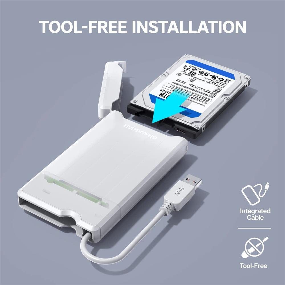GRAUGEAR Festplatten-Gehäuse Externes Gehäuse für 2,5“ SATA SSD HDD, Festplatten Gehäuse für 2,5 Zoll, USB C Adapter, USB 3.0, werkzeuglos – Bild 4 von 5