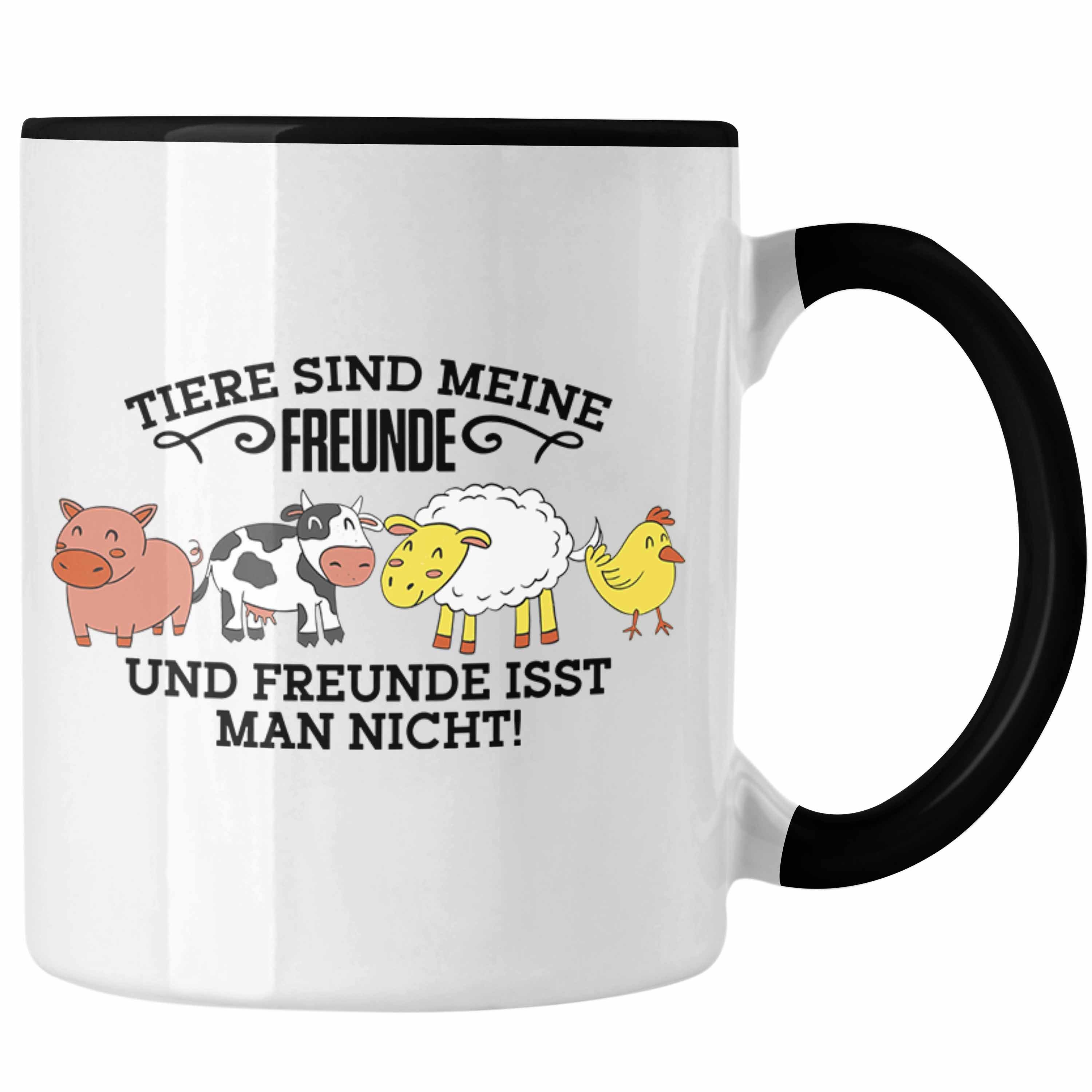 Trendation Tasse Lustige Veganer Tasse - "Tiere sind meine Freunde" Geschenk für Tierli Schwarz