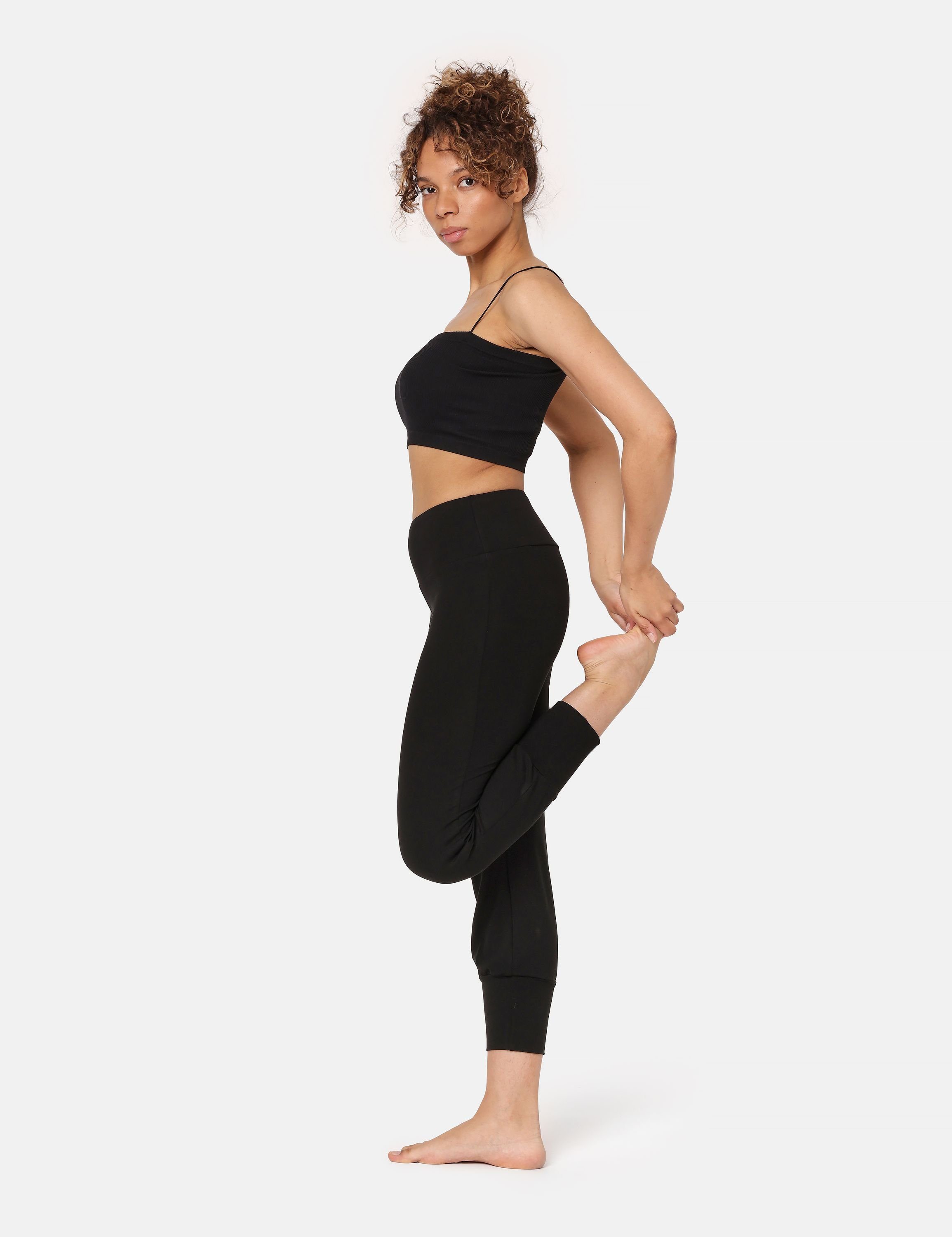 BLV50-283 Schwarz Leggings Yogahose Bellivalini Bund elastischer Leggings Yoga 3/4 Damen (1-tlg)