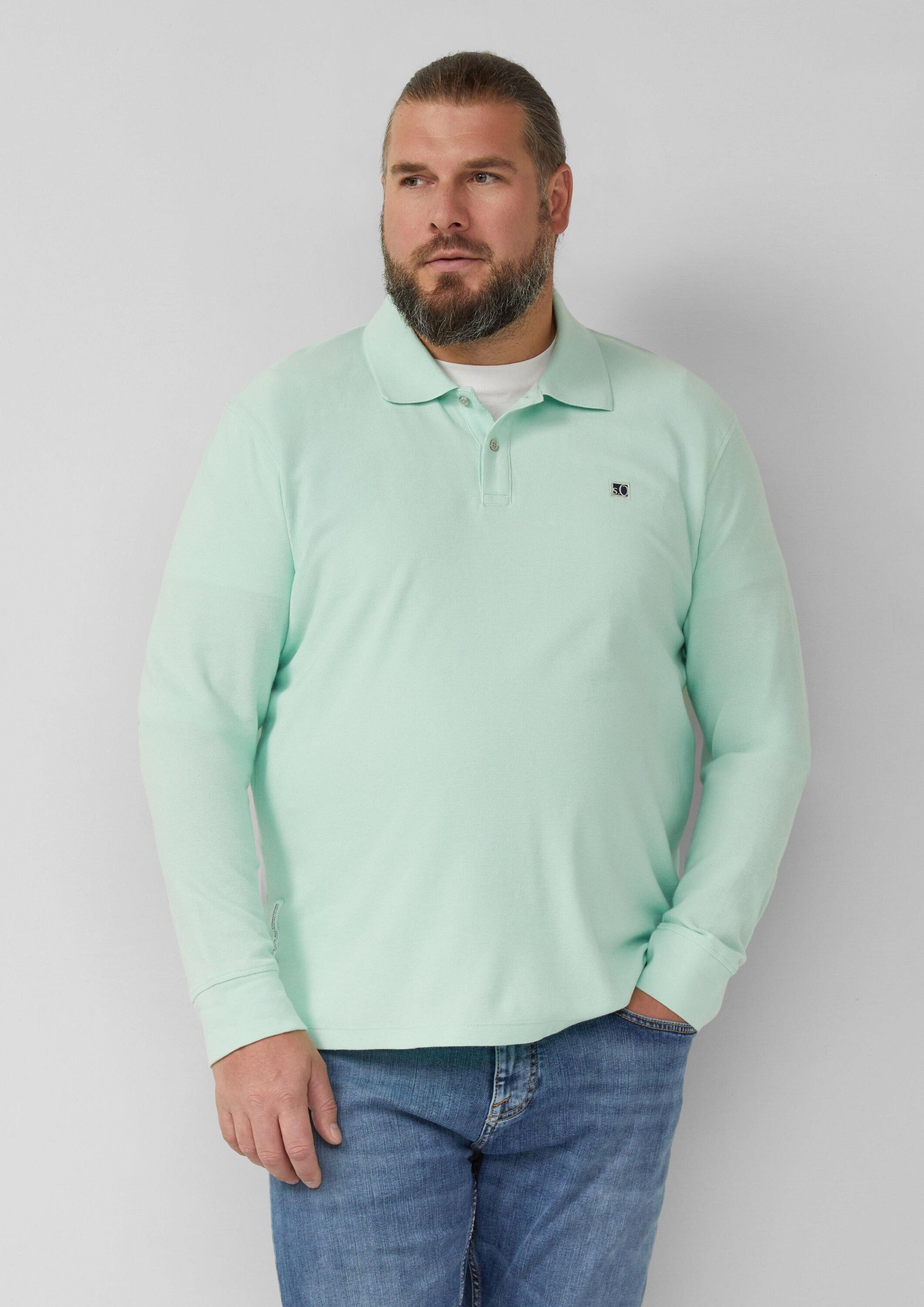 s.Oliver Langarmshirt Polo-Shirt Langarm-Poloshirt mit Waffelstruktur und Logo-Patch