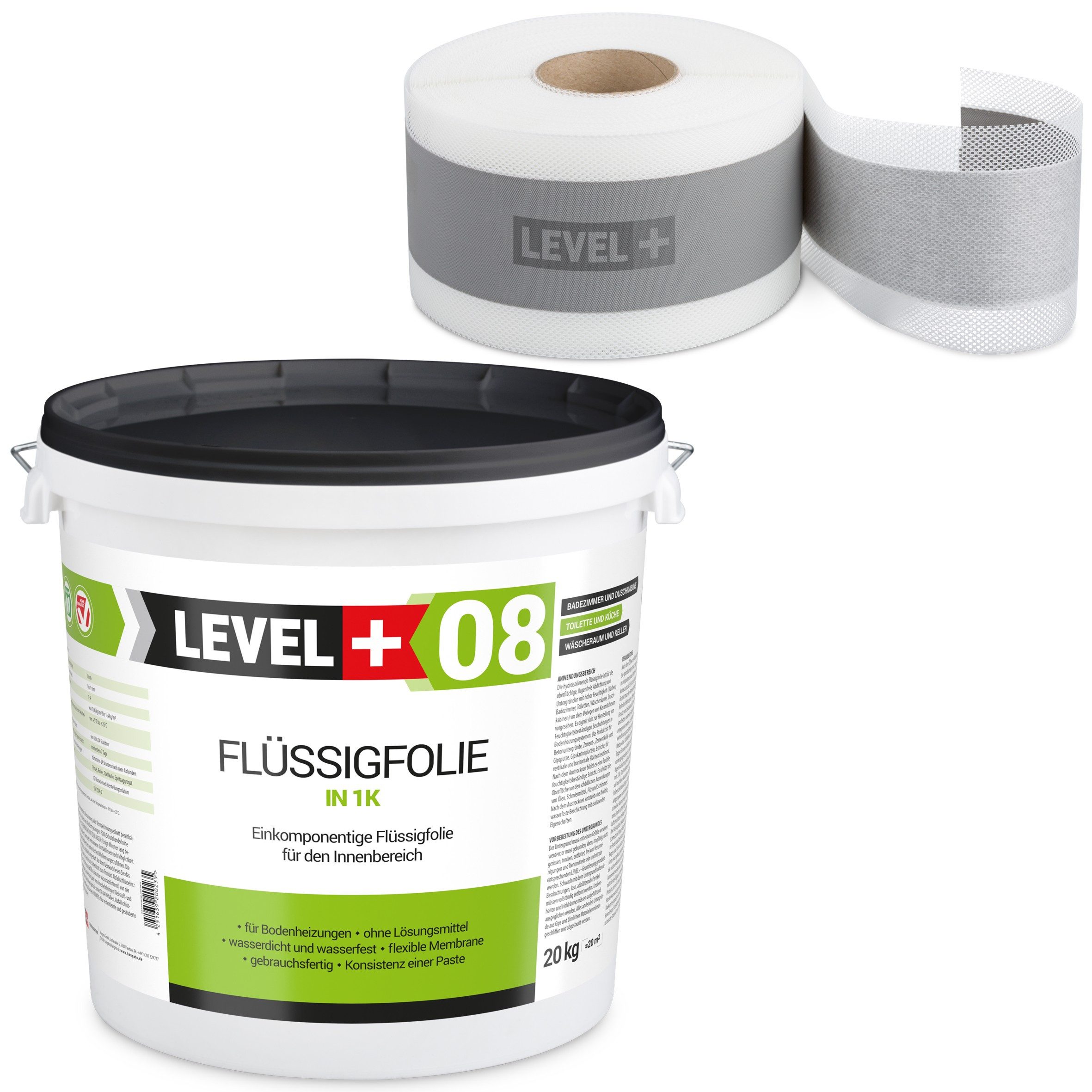 Level+ Dichtstoff Dichtset für Duschabdichtung Bad Dichtband Flüssigfolie 20kg SET47