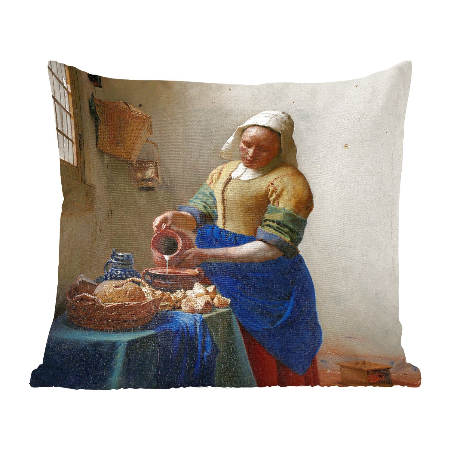 MuchoWow Dekokissen Das Milchmädchen - Gemälde von Johannes Vermeer, Zierkissen mit Füllung für Wohzimmer, Schlafzimmer, Deko, Sofakissen