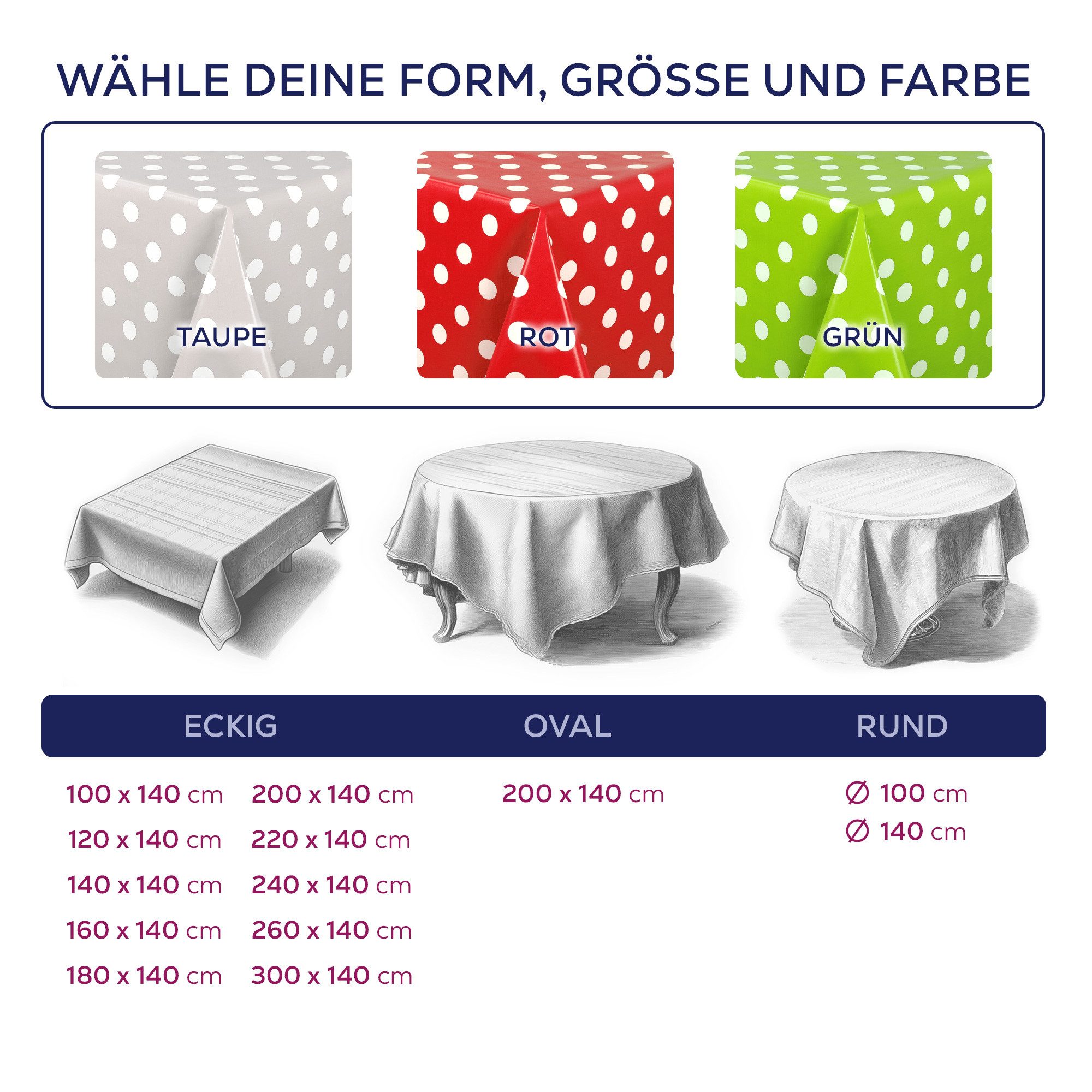 Beautex Tischdecke Punkte Wachstuchtischdecke OVAL RUND ECKIG, Wachstuch abwischbar (1-tlg) – Bild 5 von 5