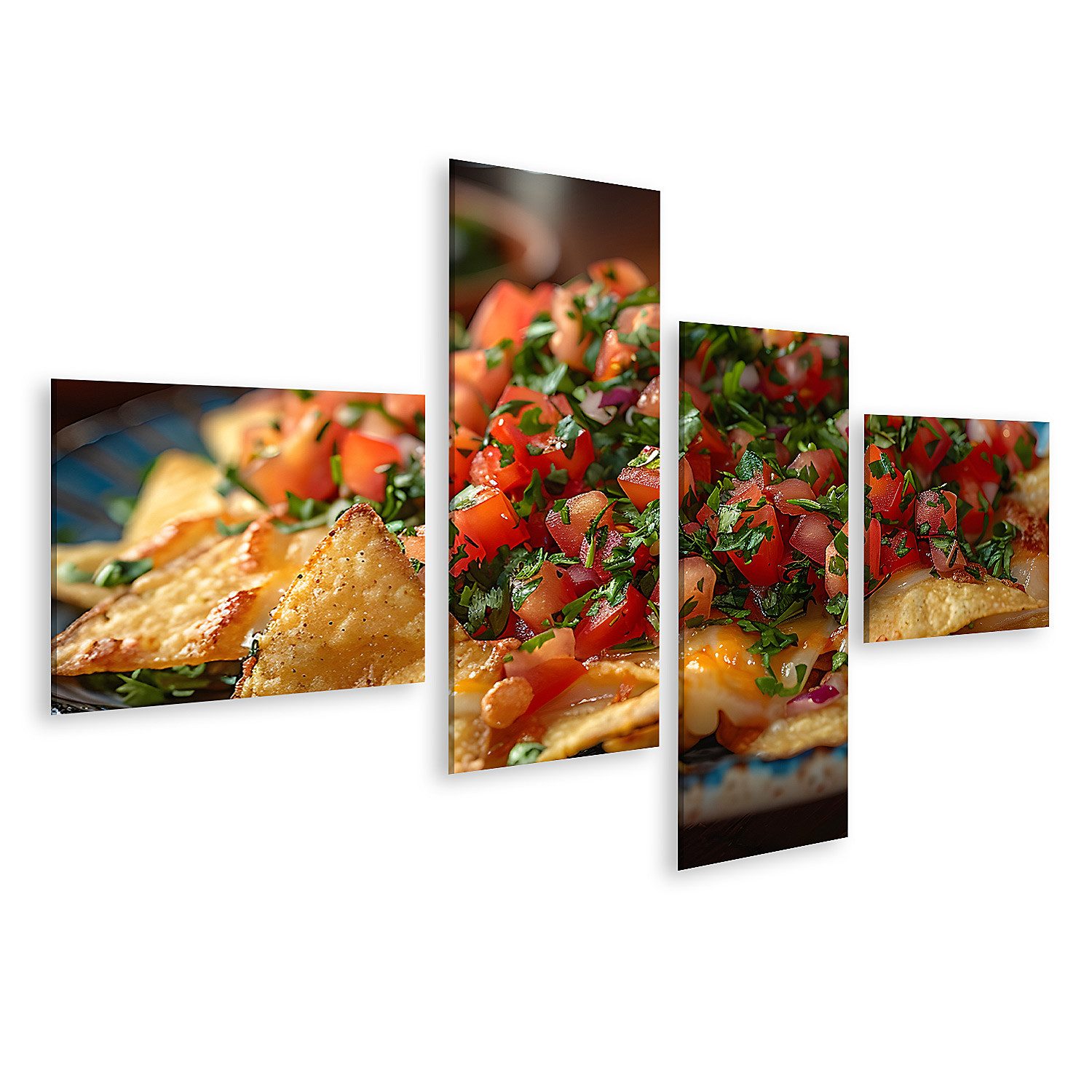 islandburner Leinwandbild Lebendiges Wandbild eines prall gefüllten Tellers mit Tortilla-Chips u
