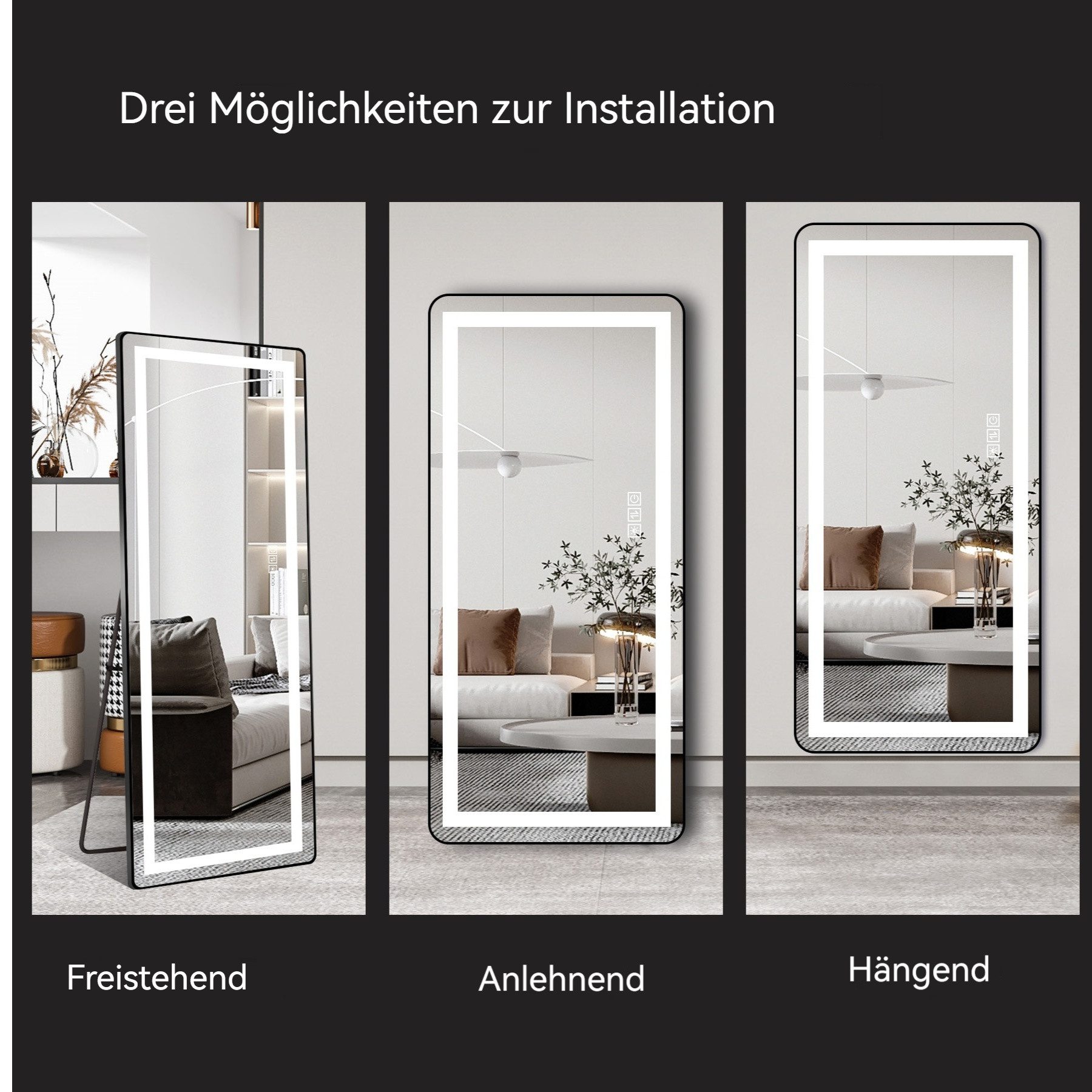 ANYSUN Ganzkörperspiegel Rechteckspiegel mit Ständer 163*54cm Full-length vertical mirror (Set), LED illuminated floor mirror with bracket