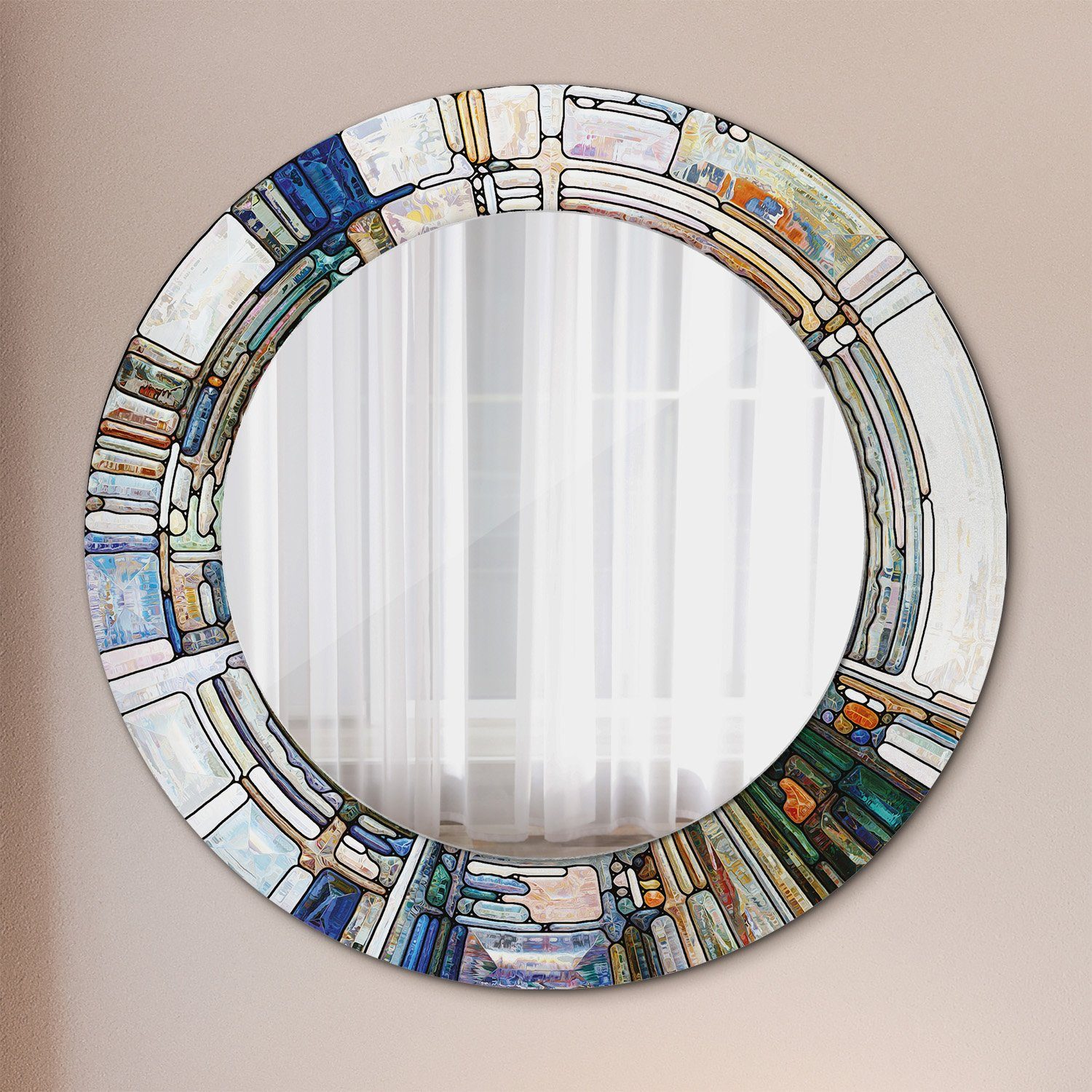 Tulup Spiegel Modern Wandmontage Wandspiegel Spiegel mit Aufdruck Rund: Ø50cm Gebeizt Glas