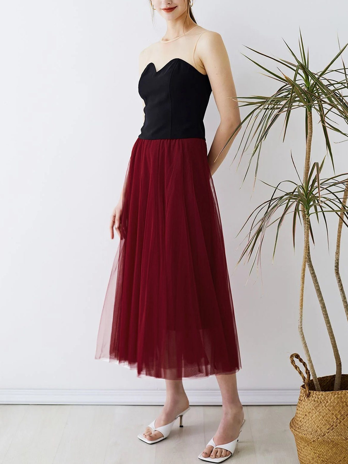 DEBAIJIA Meshrock Meshrock Damen Maxirock Sommer Elegant Lange Röcke Kleid Hohe Taille – Bild 4 von 5