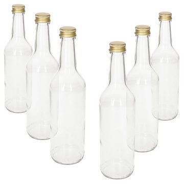 MamboCat Einmachglas 6er Set Geradhalsflasche 500 ml + Schraubverschluss Gold, Glas