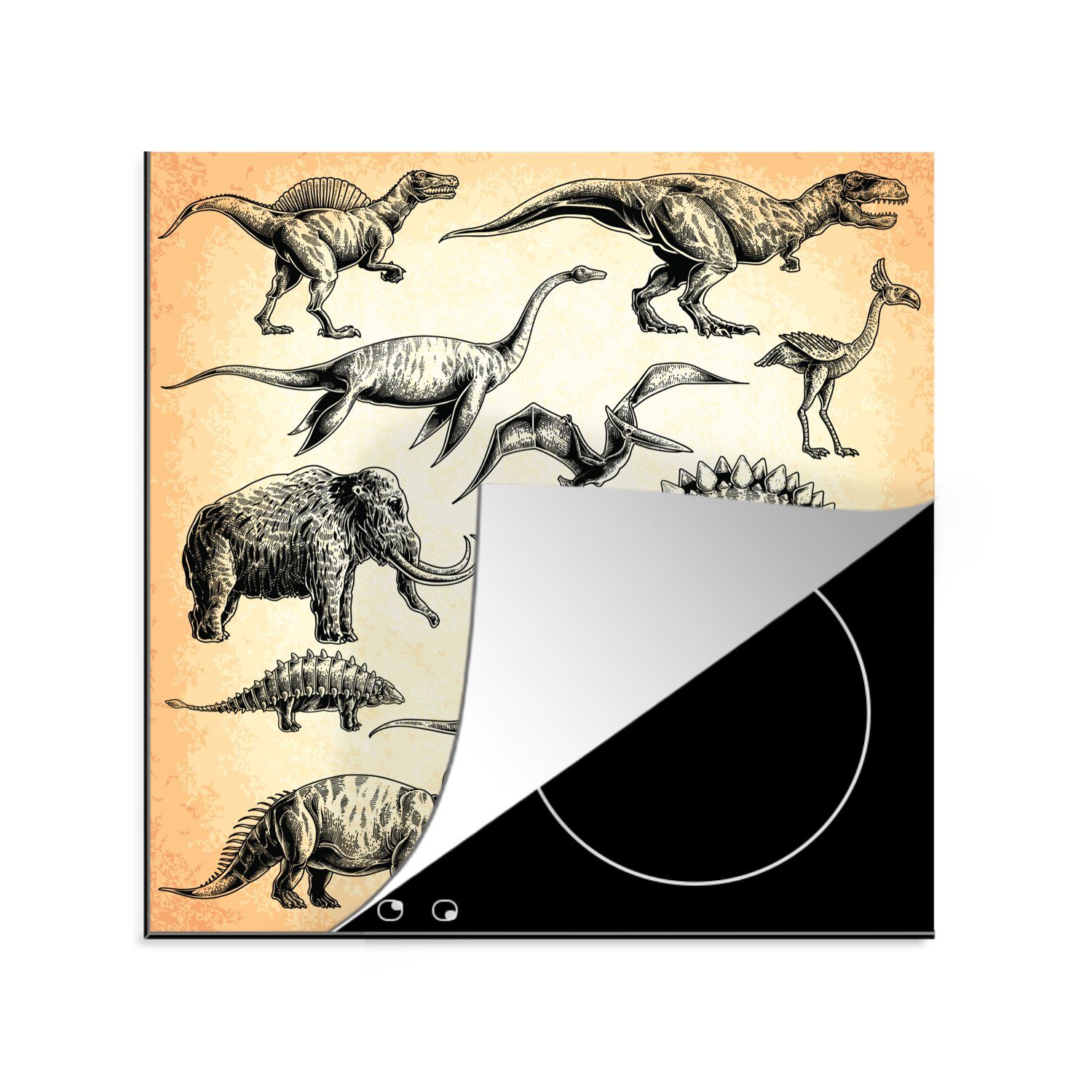 MuchoWow Herdblende-/Abdeckplatte Illustration - Kinder - Dinosaurier, Vinyl, (1 tlg), 78x78 cm, Ceranfeldabdeckung, Arbeitsplatte für küche
