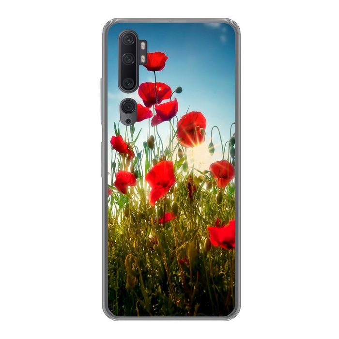 MuchoWow Handyhülle Mohnblumen - Toskana - Sonne - Rot - Blau Phone Case Handyhülle Xiaomi Mi Note 10 Silikon Schutzhülle