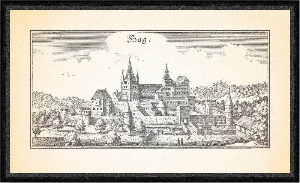 Kunstdruck Hag Haag Oberbayern Markt Burg Ringmauer Zwinger Torturm Faks_Merian