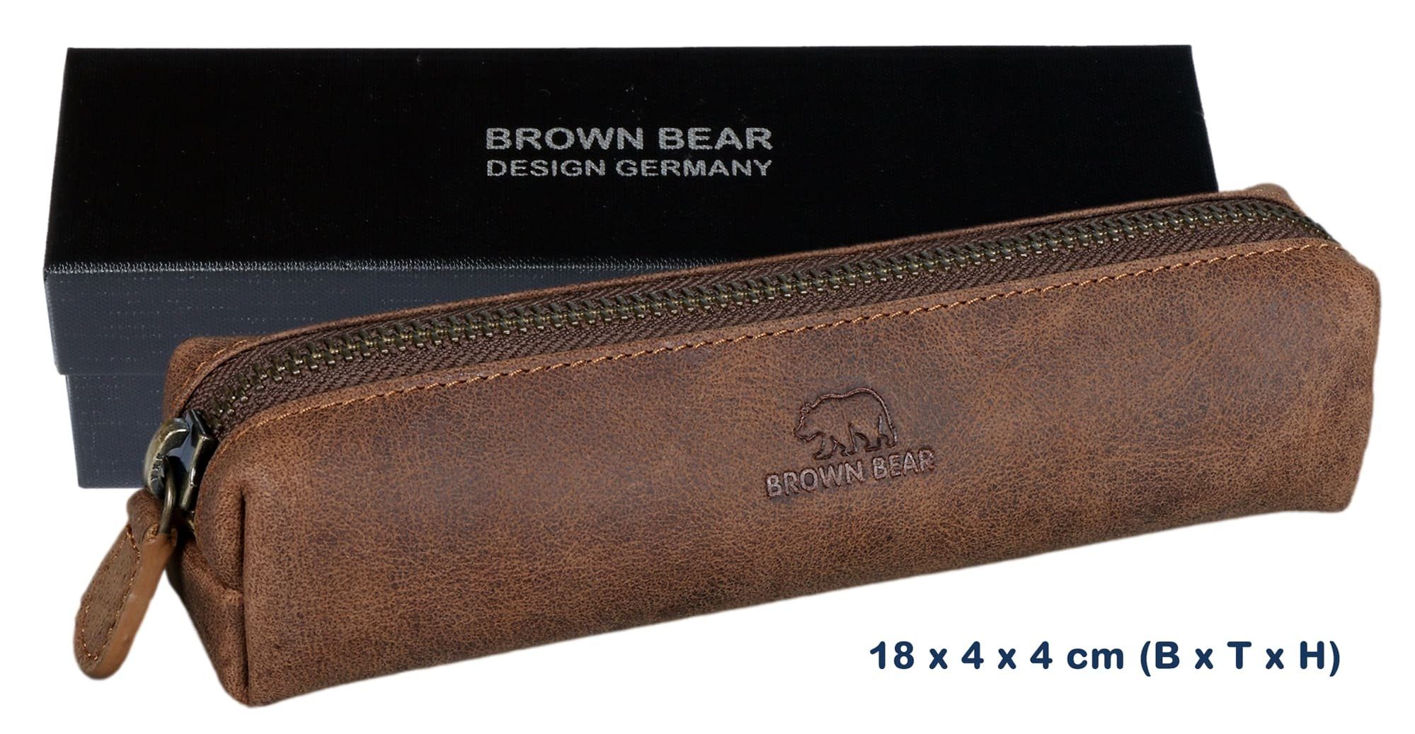 Brown Bear Schreibgeräteetui Modell 1403 für Braun-Vintage kleines - Damen Echtleder und Schreibgeräteetui aus Farbe Vintage Braun Reißverschluss, mit Herren